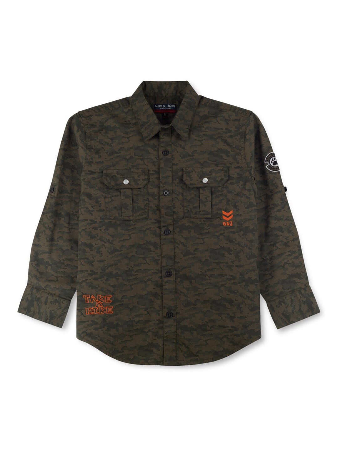 

Gini and Jony Boys Camouflage Printed Cotton Casual Shirt, Green