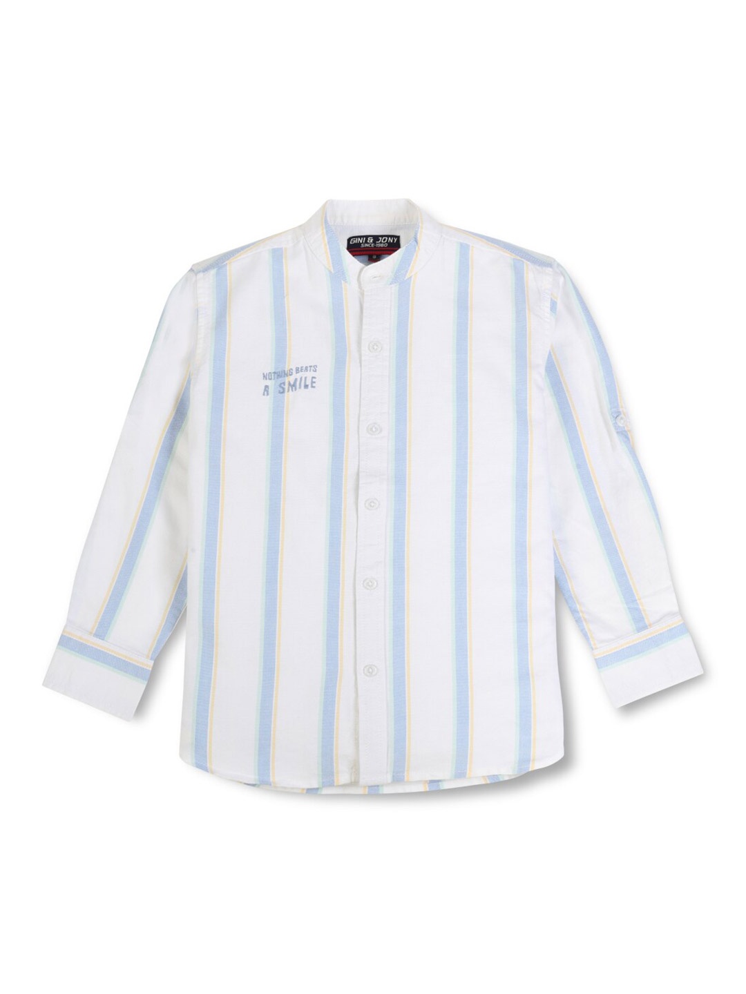 

Gini and Jony Boys Vertical Striped Band Collar Casual Cotton Shirt, White