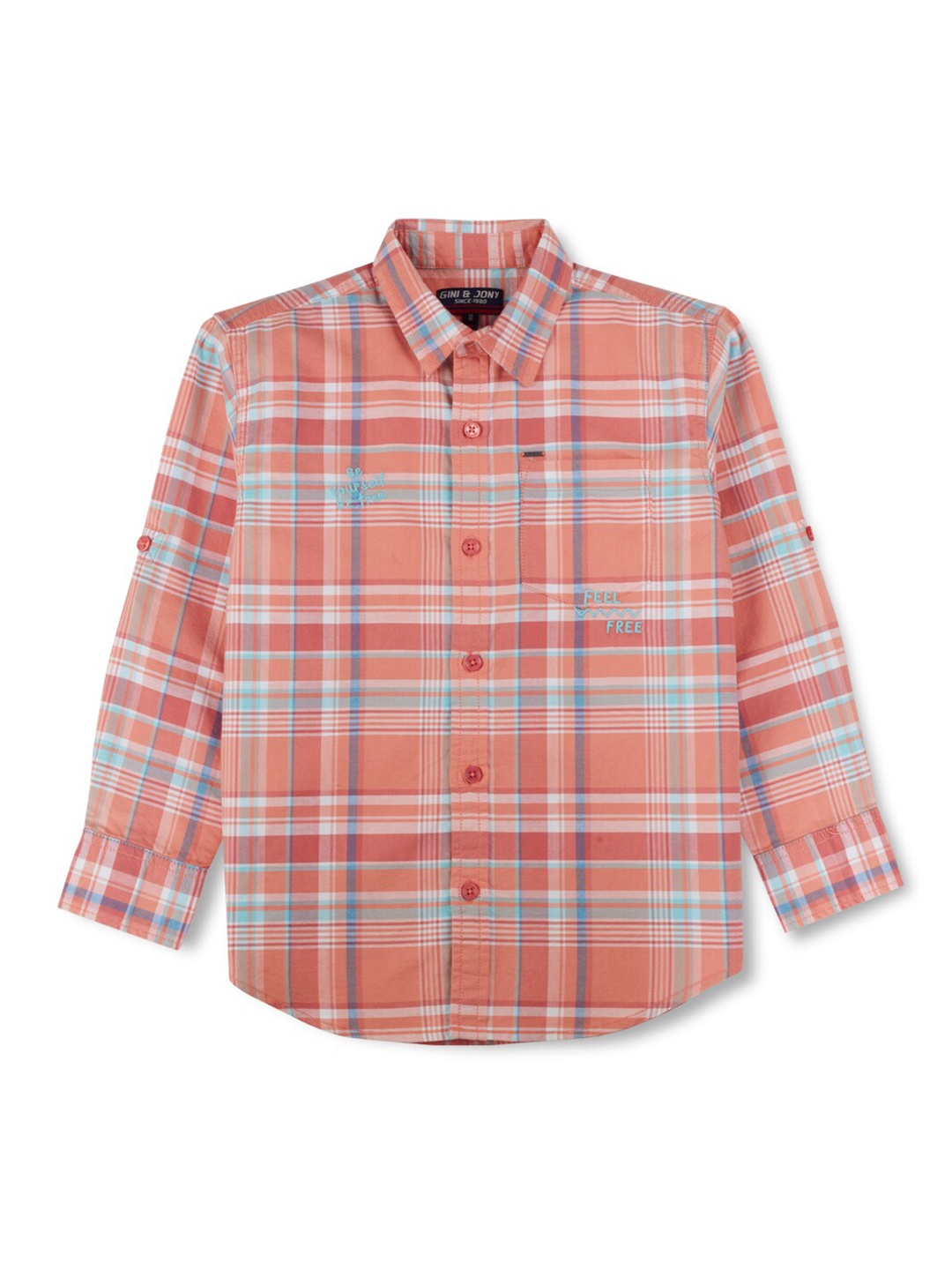 

Gini and Jony Boys Tartan Checked Cotton Casual Shirt, Pink