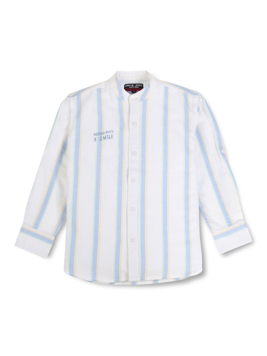 

Gini and Jony Boys Striped Cotton Band Collar Shirt, White