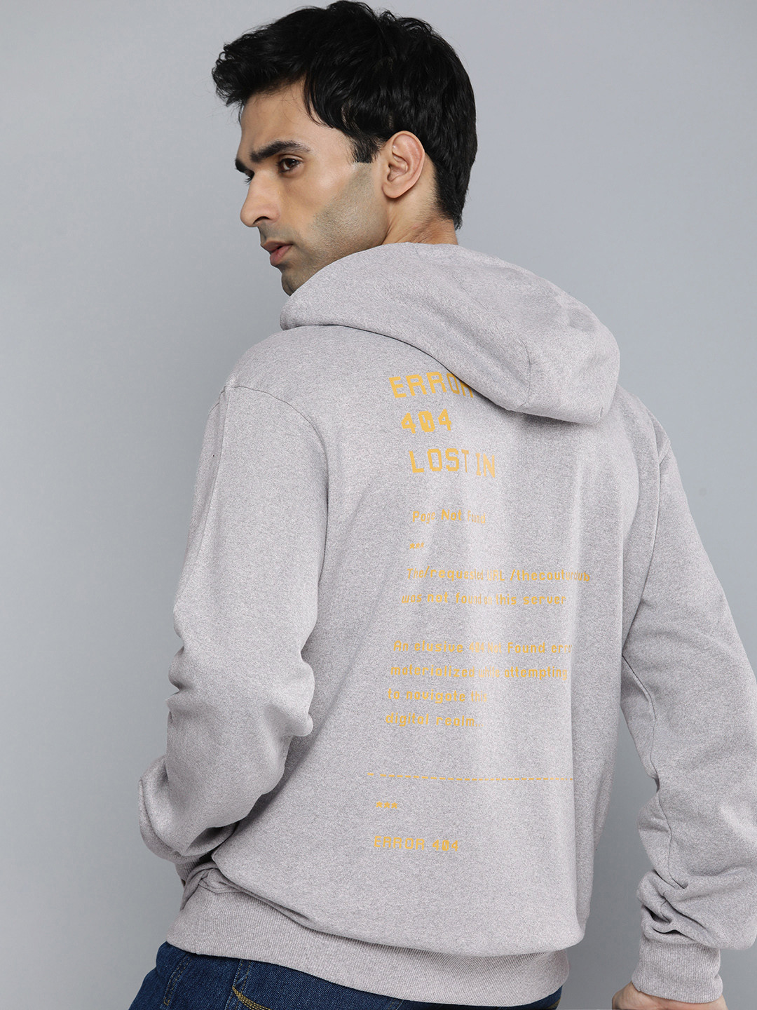 

R.Code by The Roadster Life Co. Men Typography Printed Hooded Sweatshirt, Grey melange