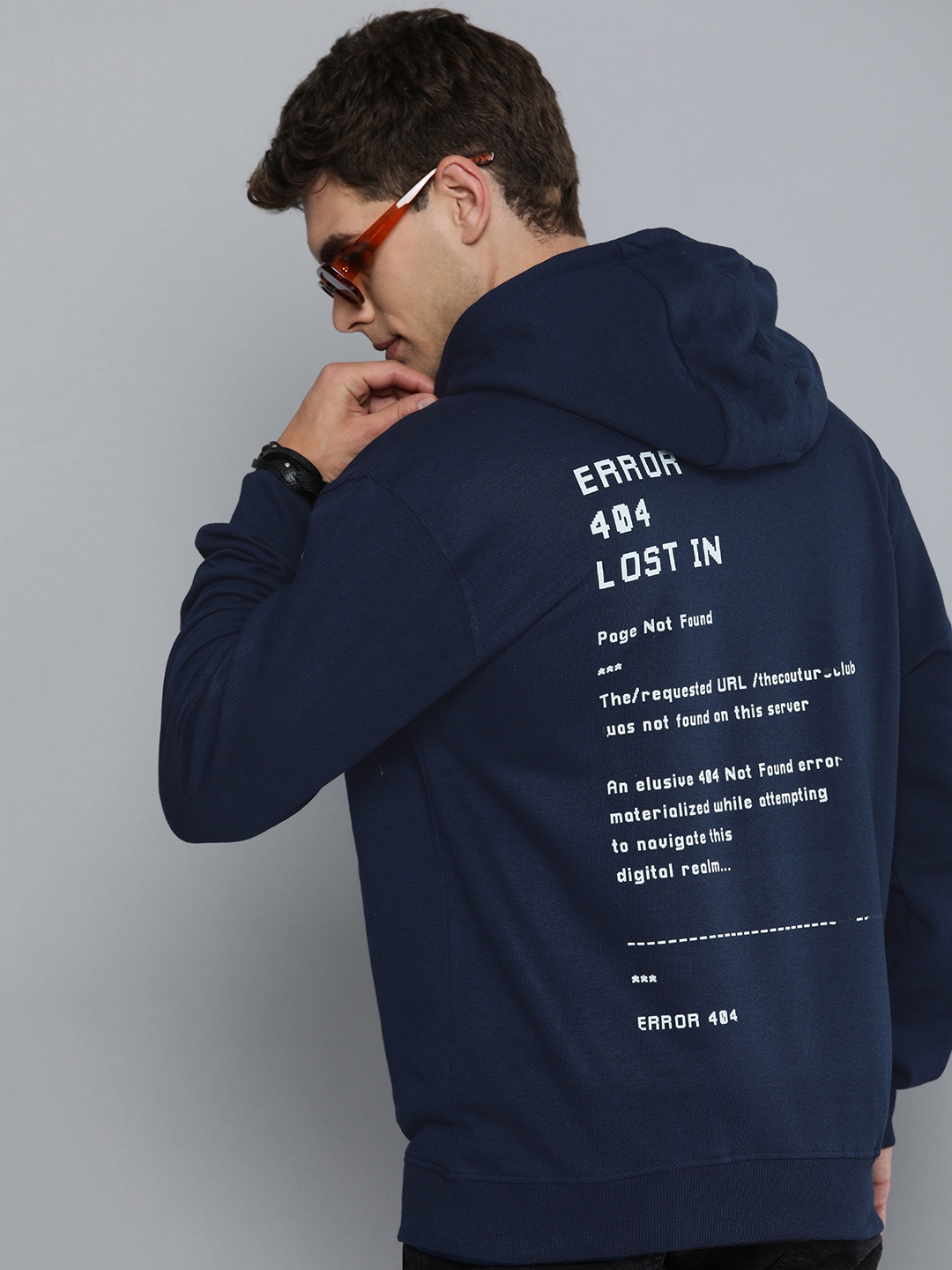 

R.Code by The Roadster Life Co. Men Typography Printed Hooded Sweatshirt, Navy blue