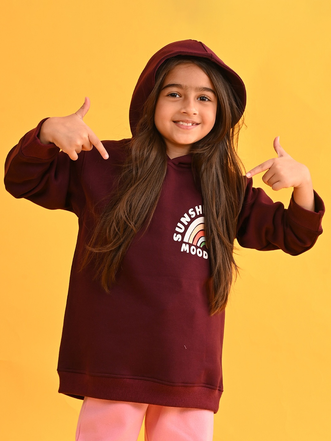 

Anthrilo Girls Sunshine Printed Hooded Fleece Sweatshirt, Maroon