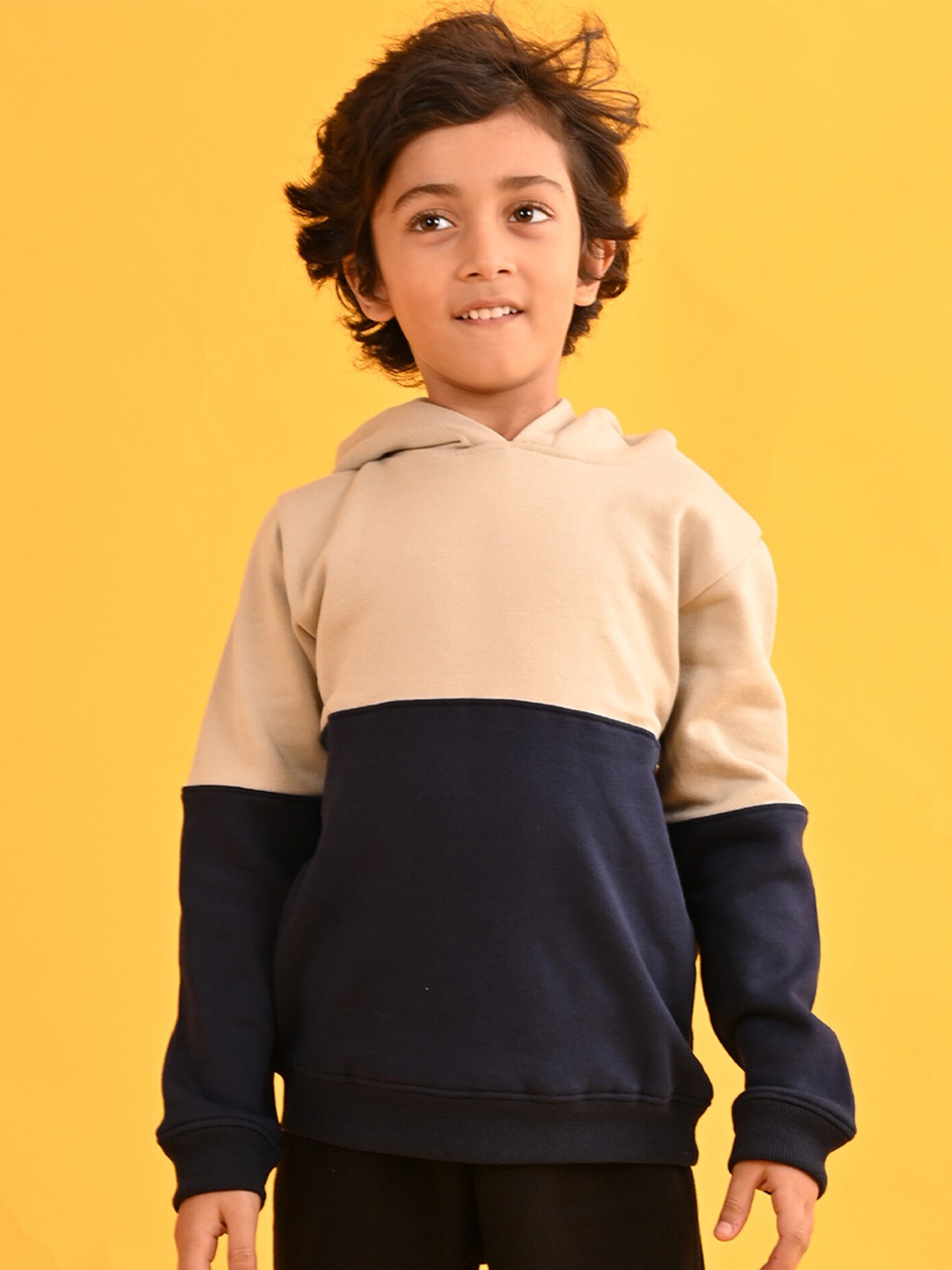 

Anthrilo Boys Colourblocked Hooded Sweatshirt, Beige