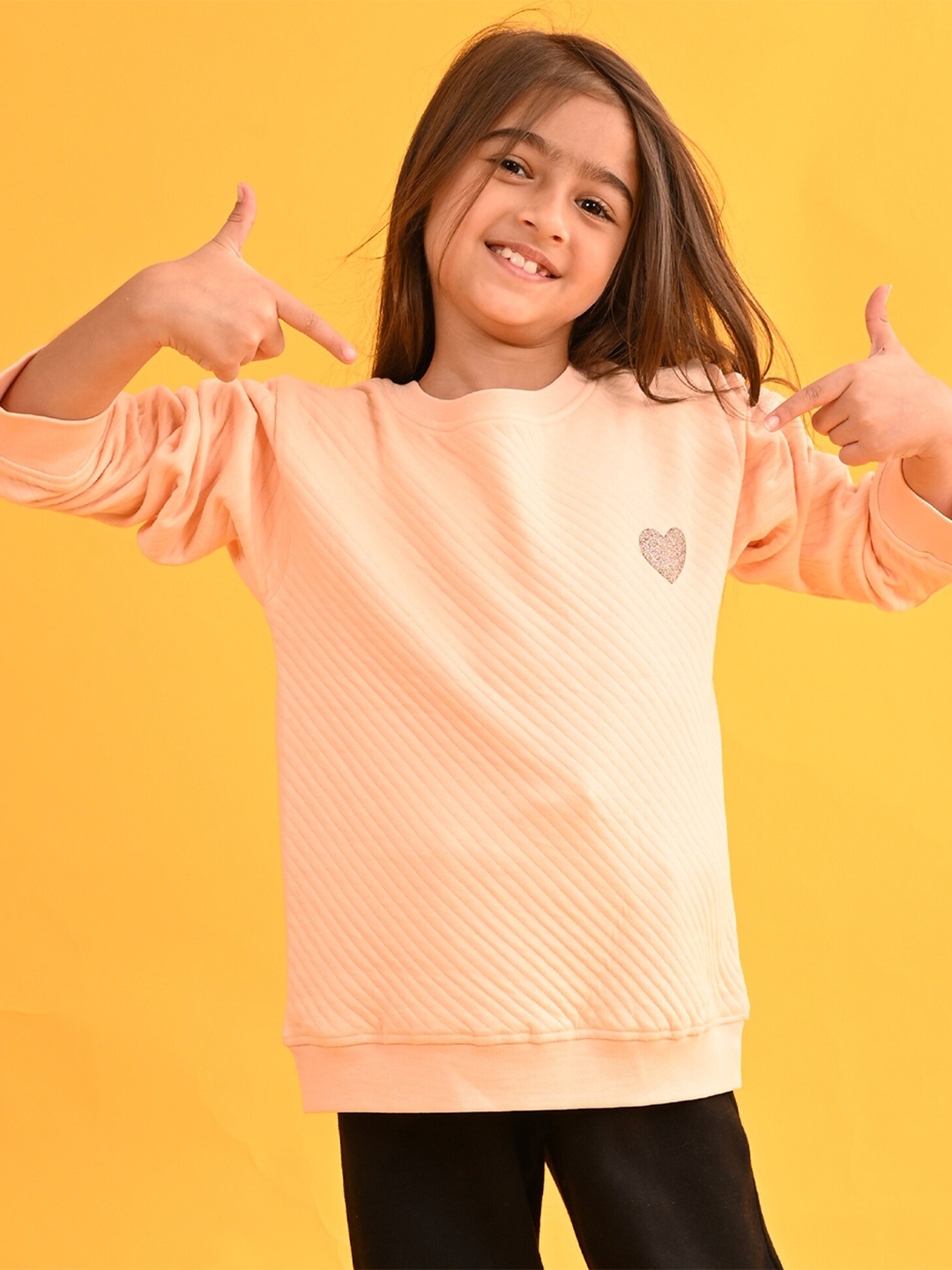 

Anthrilo Girls Round Neck Fleece Sweatshirt, Peach