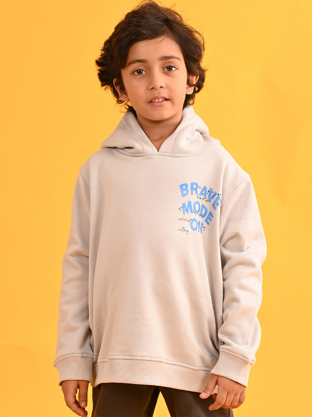 

Anthrilo Boys Typography Printed Hooded Long Sleeves Fleece Pullover Sweatshirt, Grey