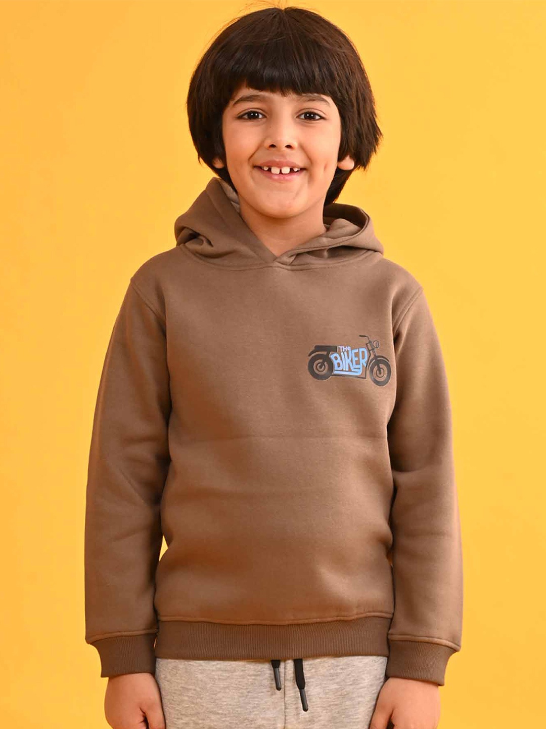 

Anthrilo Boys Printed Hooded Fleece Pullover Sweatshirt, Brown