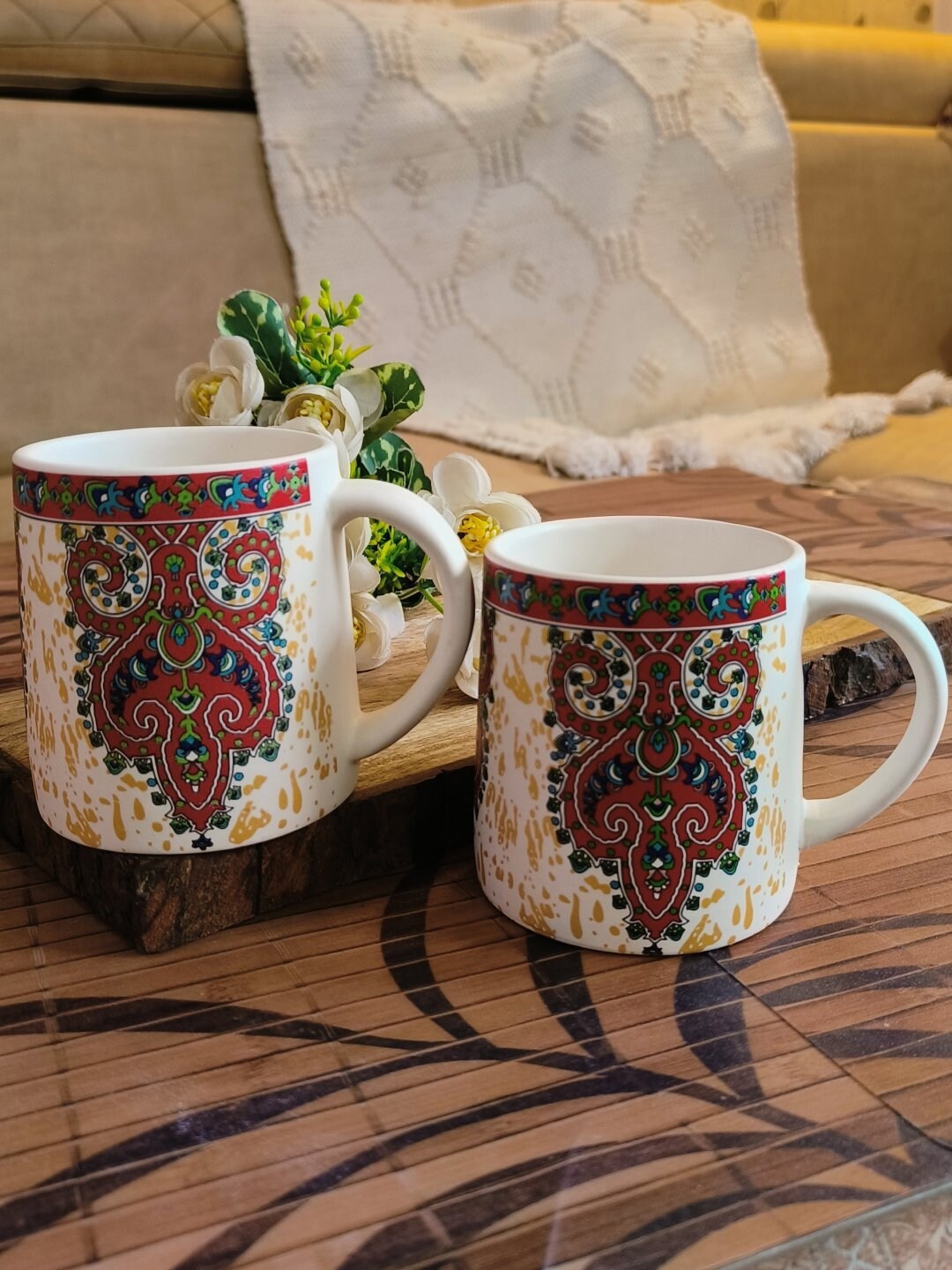 

NIYARA White Red 2 Pieces Printed Ceramic Cups 400ml