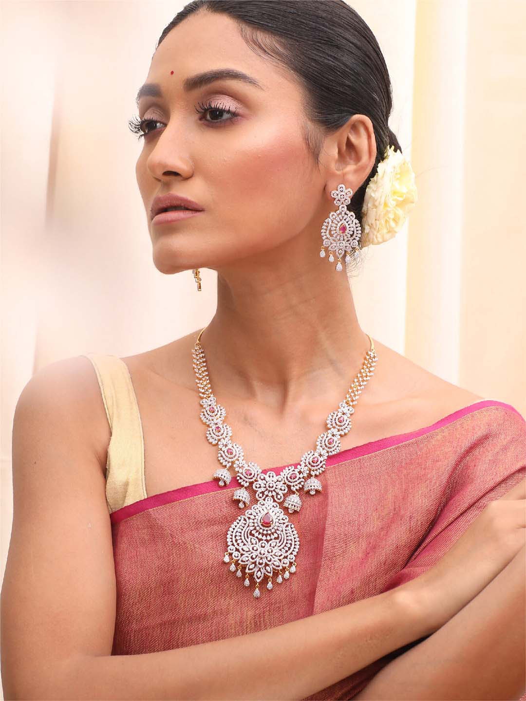 

Tarinika Gold-Plated Cubic Zirconia Studded Necklace Set, White