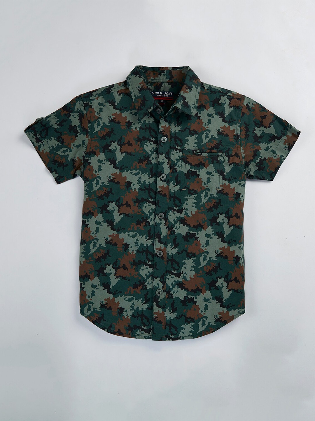 

Gini and Jony Boys Camouflage Printed Cotton Casual Shirt, Green