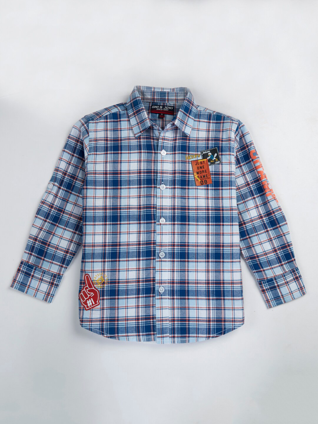 

Gini and Jony Boys Tartan Checked Printed Roll-Up Sleeves Cotton Casual Shirt, Blue