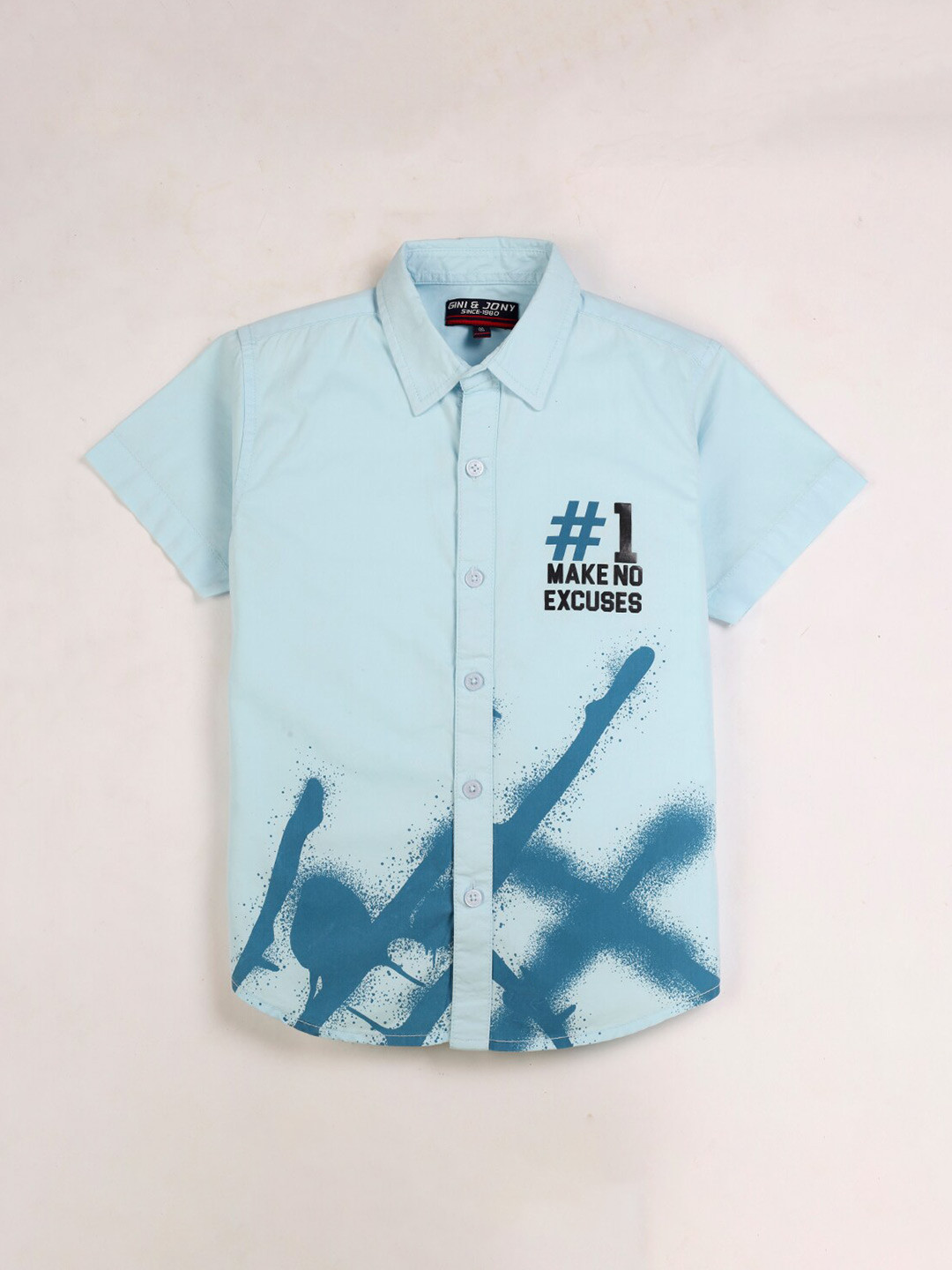 

Gini and Jony Boys Conversational Printed Cotton Shirt, Blue