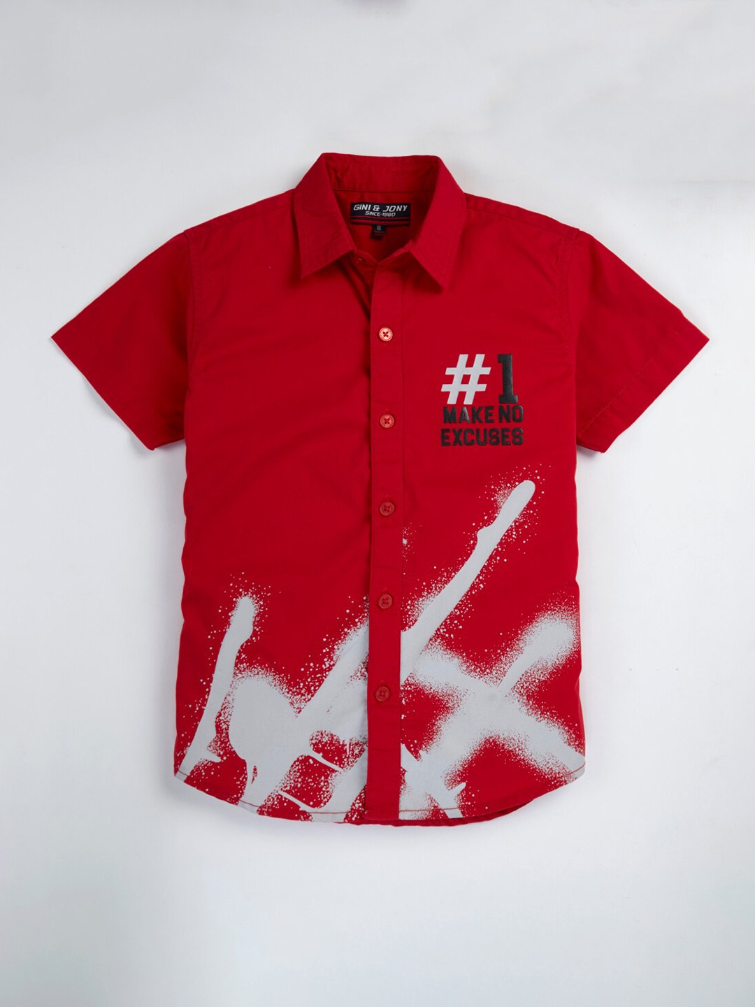 

Gini and Jony Boys Typography Printed Cotton Shirt, Red