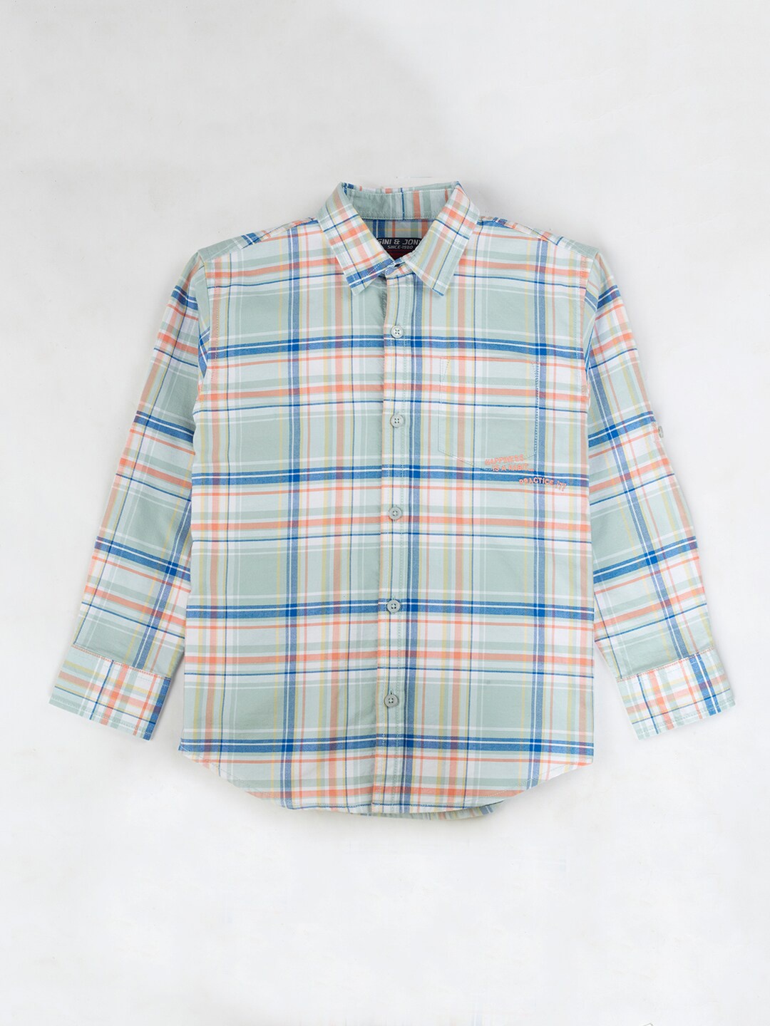 

Gini and Jony Boys Tartan Checked Roll-Up Sleeves Cotton Casual Shirt, Blue