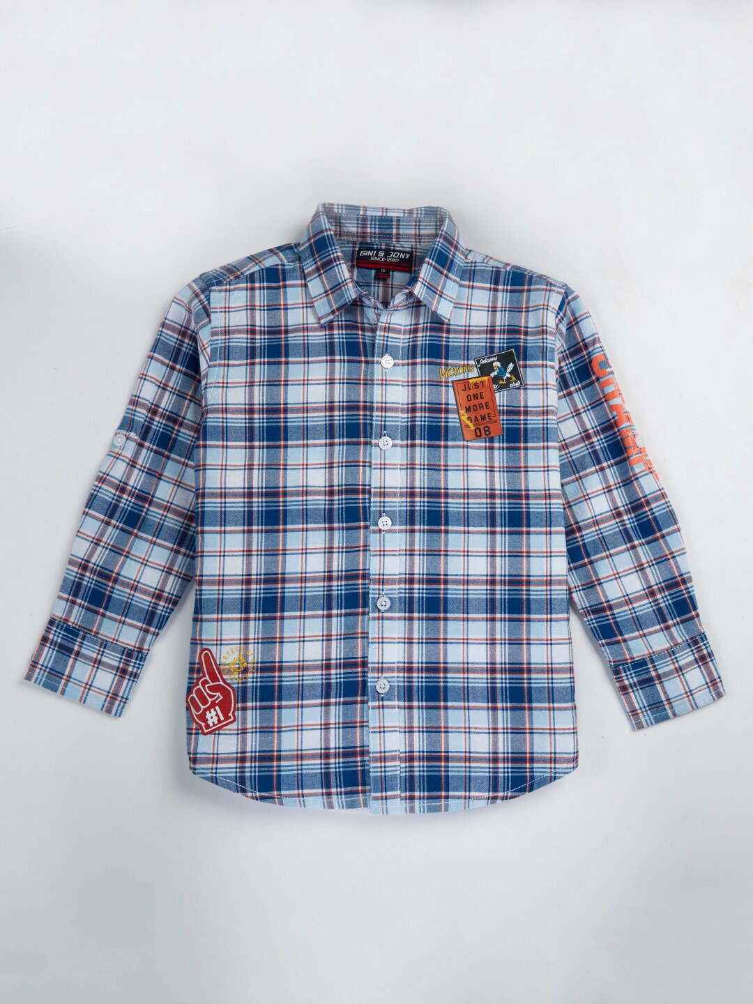 

Gini and Jony Boys Tartan Checked Long Sleeves Cotton Casual Shirt, Blue