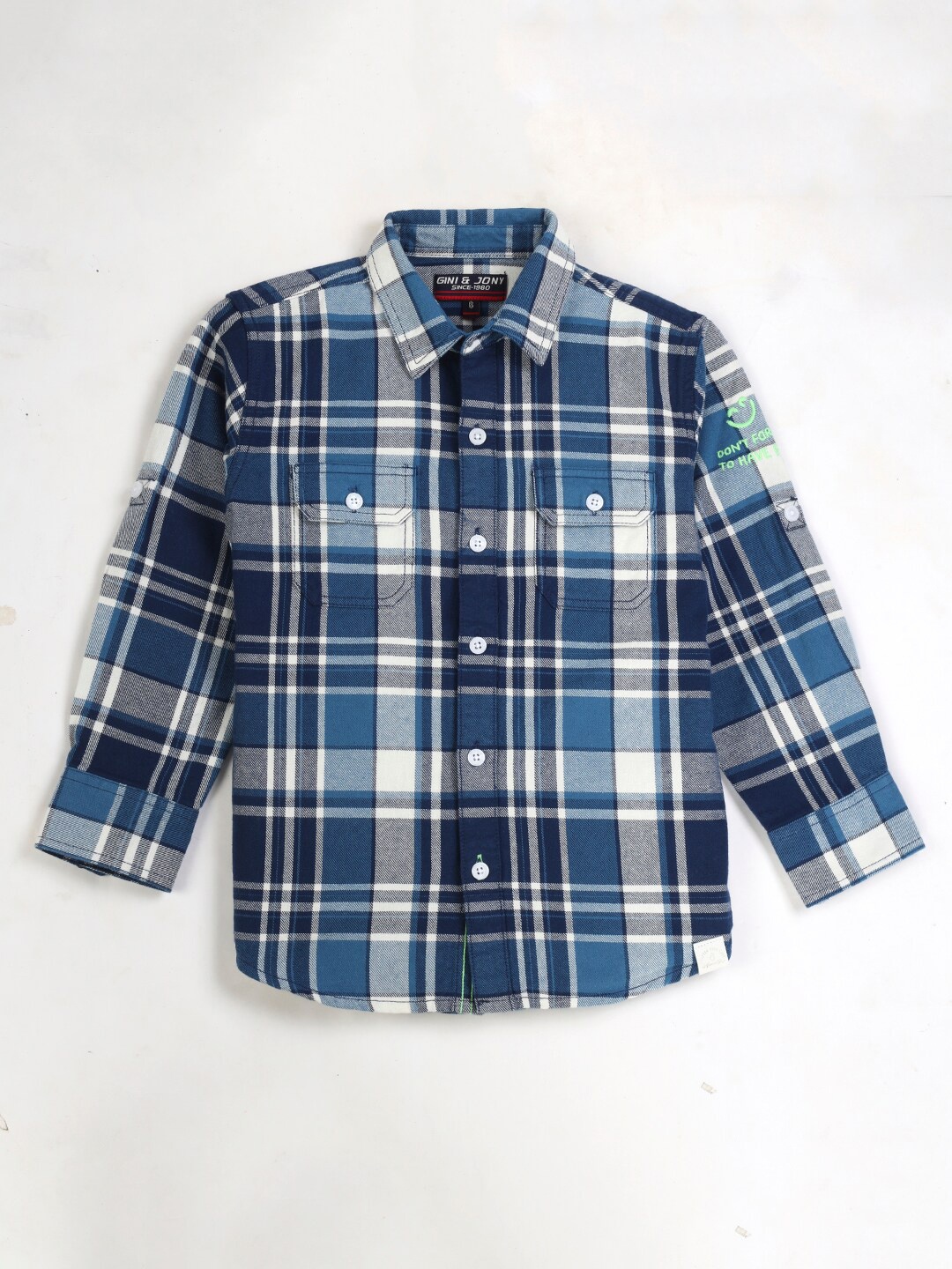 

Gini and Jony Boys Tartan Checked Cotton Casual Shirt, Navy blue
