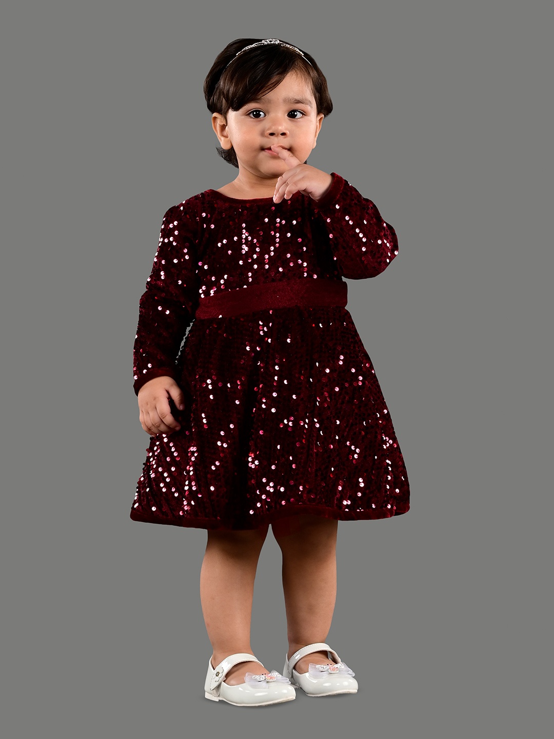 

BAESD Girls Embellished Velvet Sequinned Fit & Flare Party Dress, Maroon