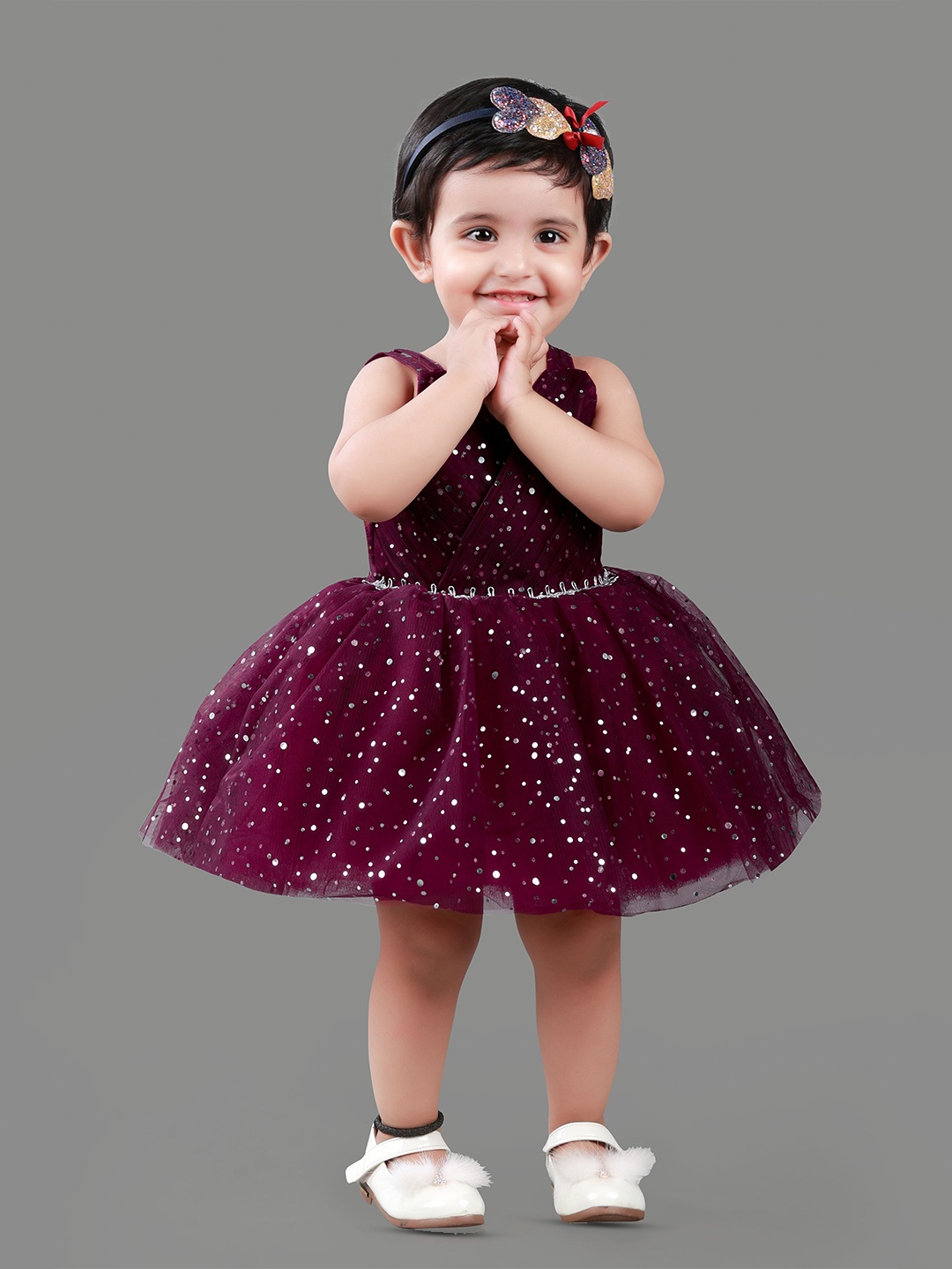 

BAESD Girls Shoulder Straps Net & Cotton Fit & Flare Dress, Burgundy