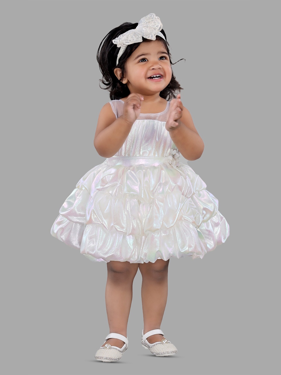 

BAESD Girls Sleeveless Satin Balloon Party Dress, White