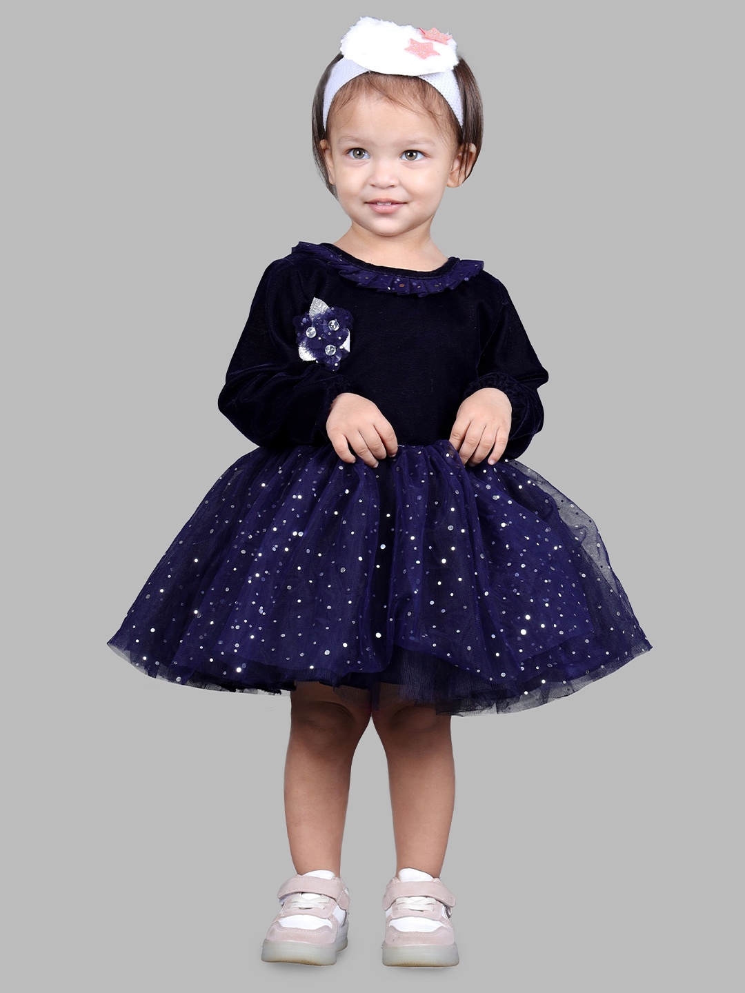 

BAESD Girls Embellished Velvet Fit & Flare Dress, Navy blue