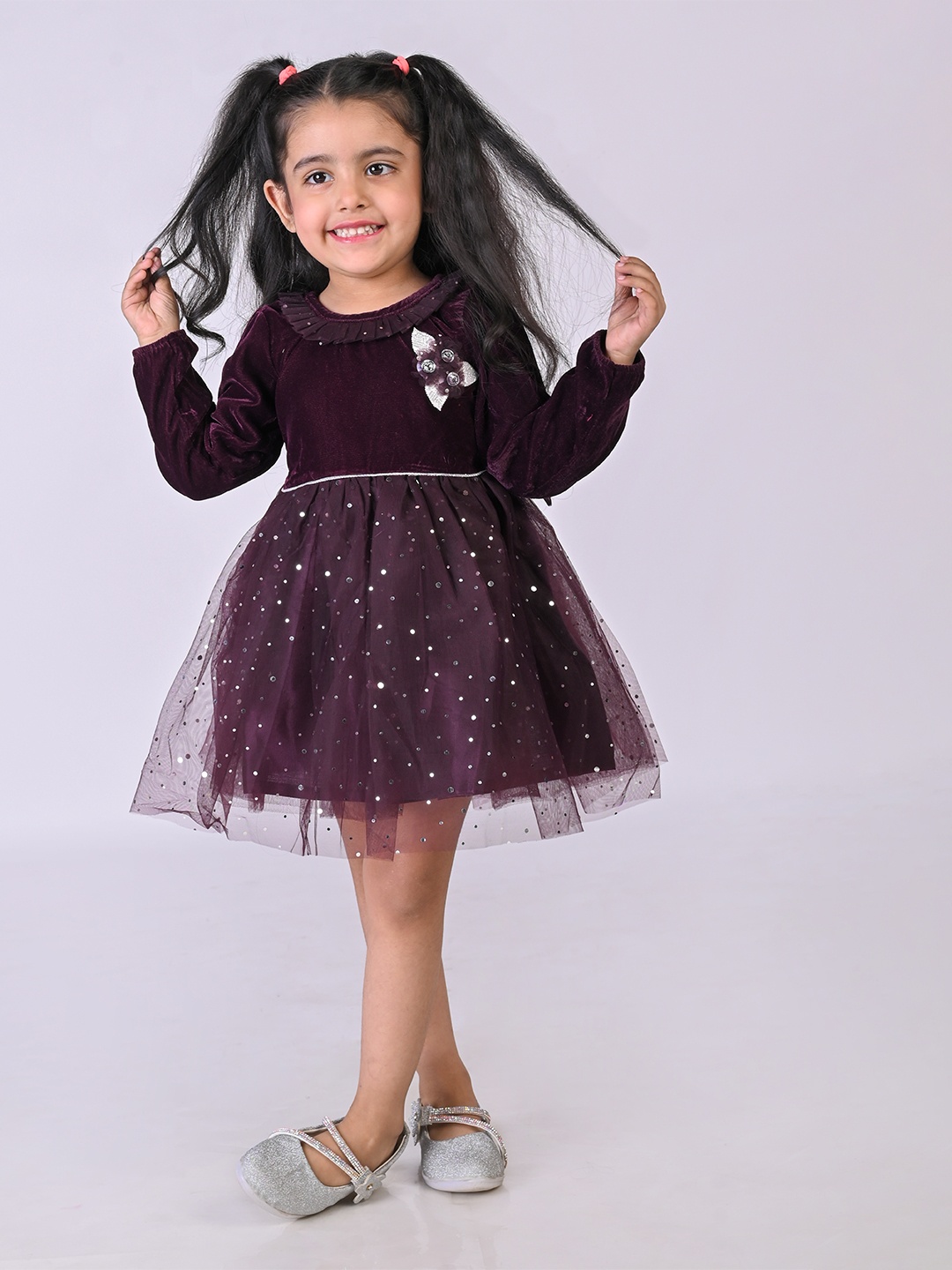 

BAESD Girls Embellished Velvet Fit & Flare Dress, Burgundy