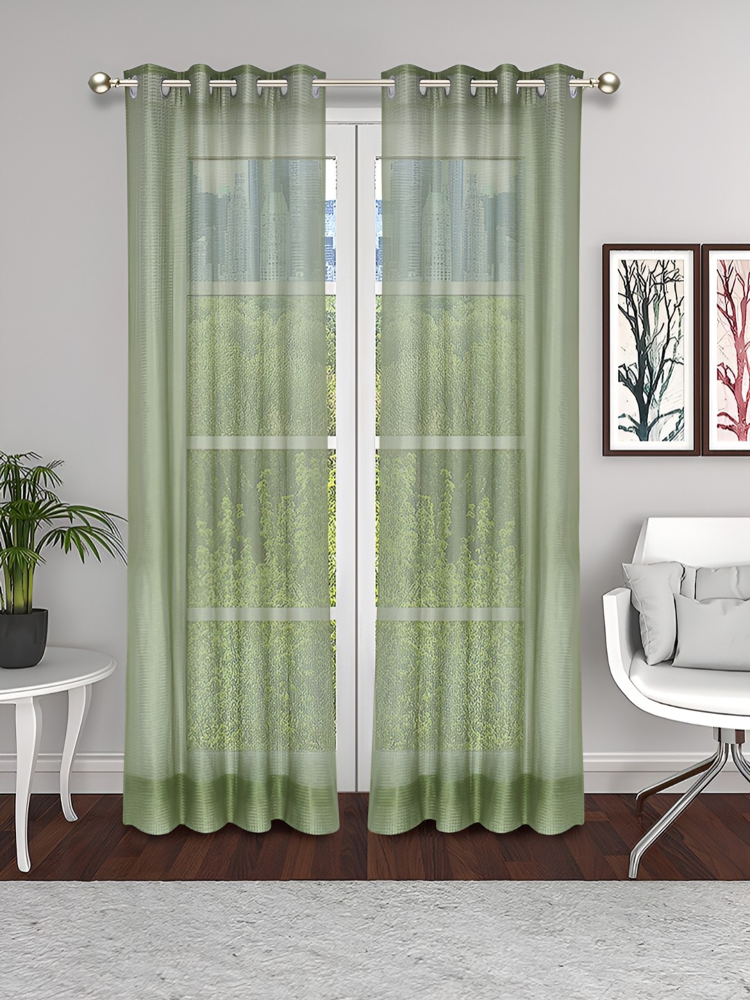 

THE CONVERSION Green 2 Pieces Sheer Door Curtains