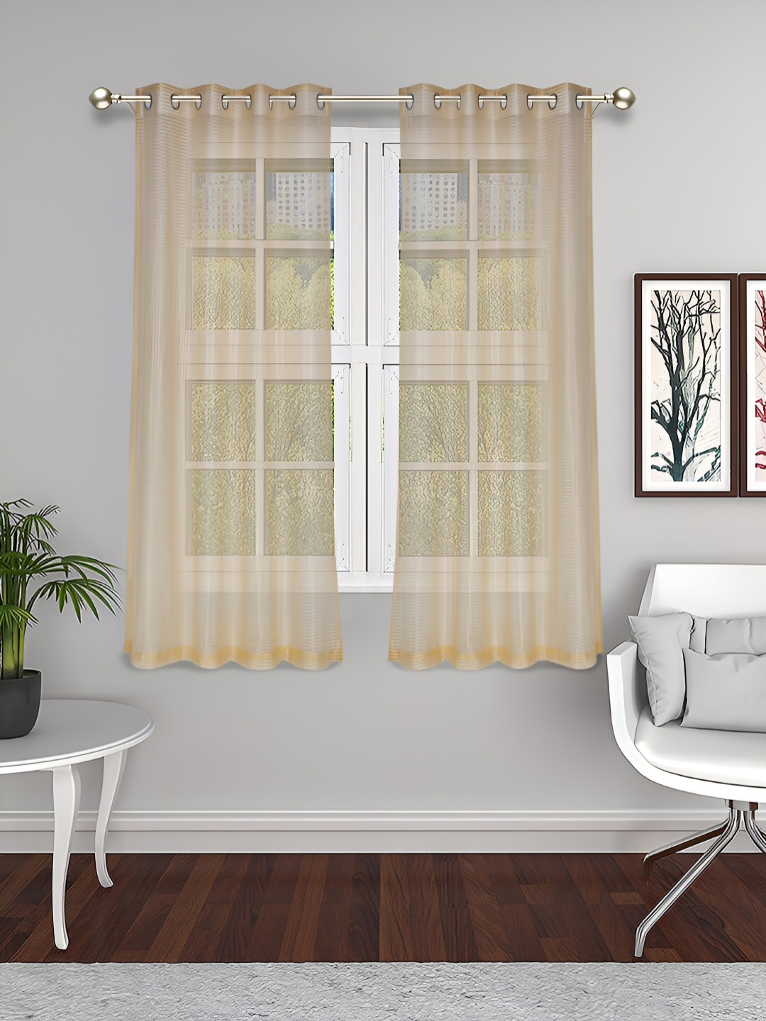 

THE CONVERSION 2 Pcs Gold-Toned Tissue Sheer Window Curtain