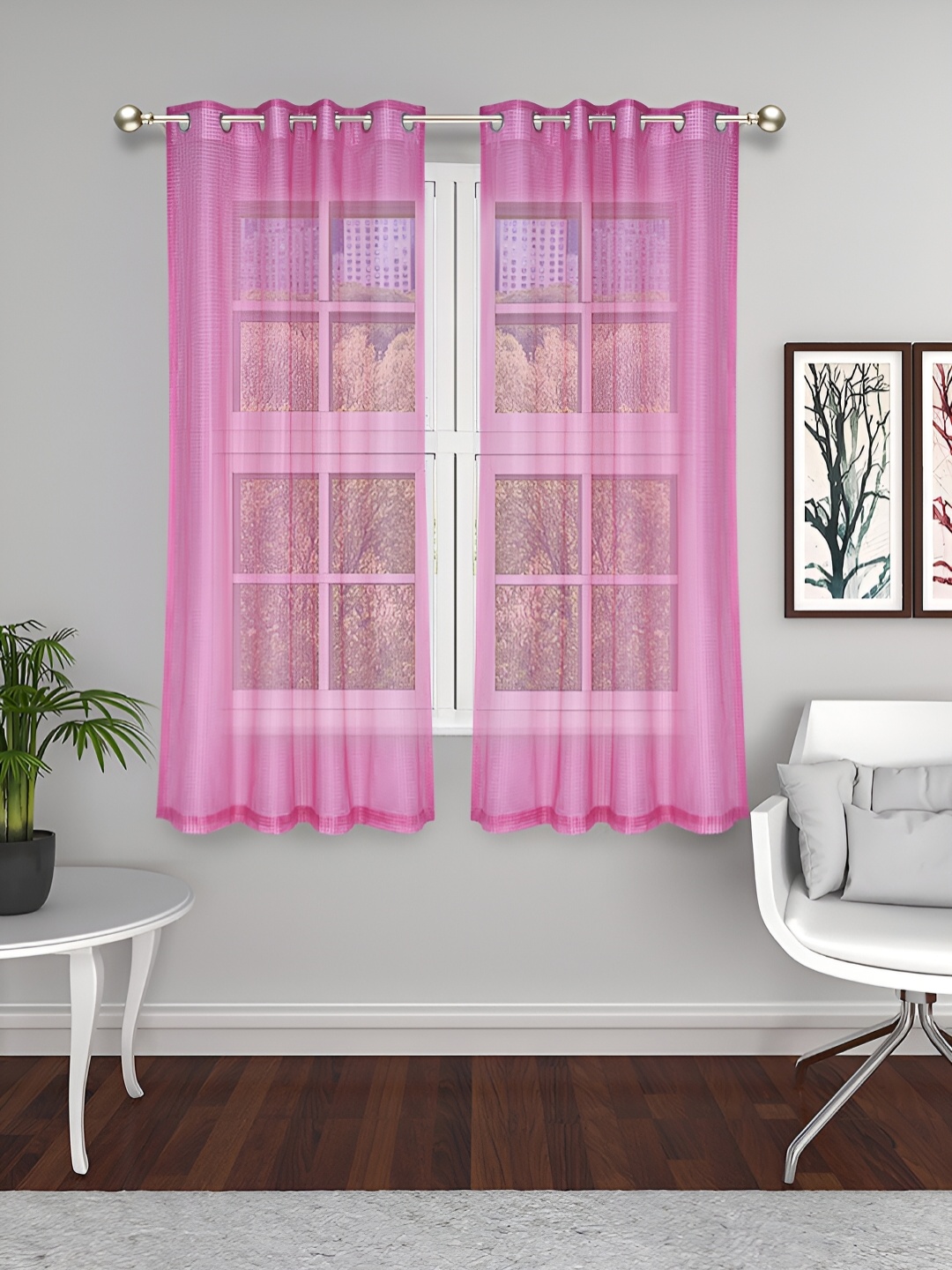 

THE CONVERSION Pink 2 Pieces Sheer Window Curtains