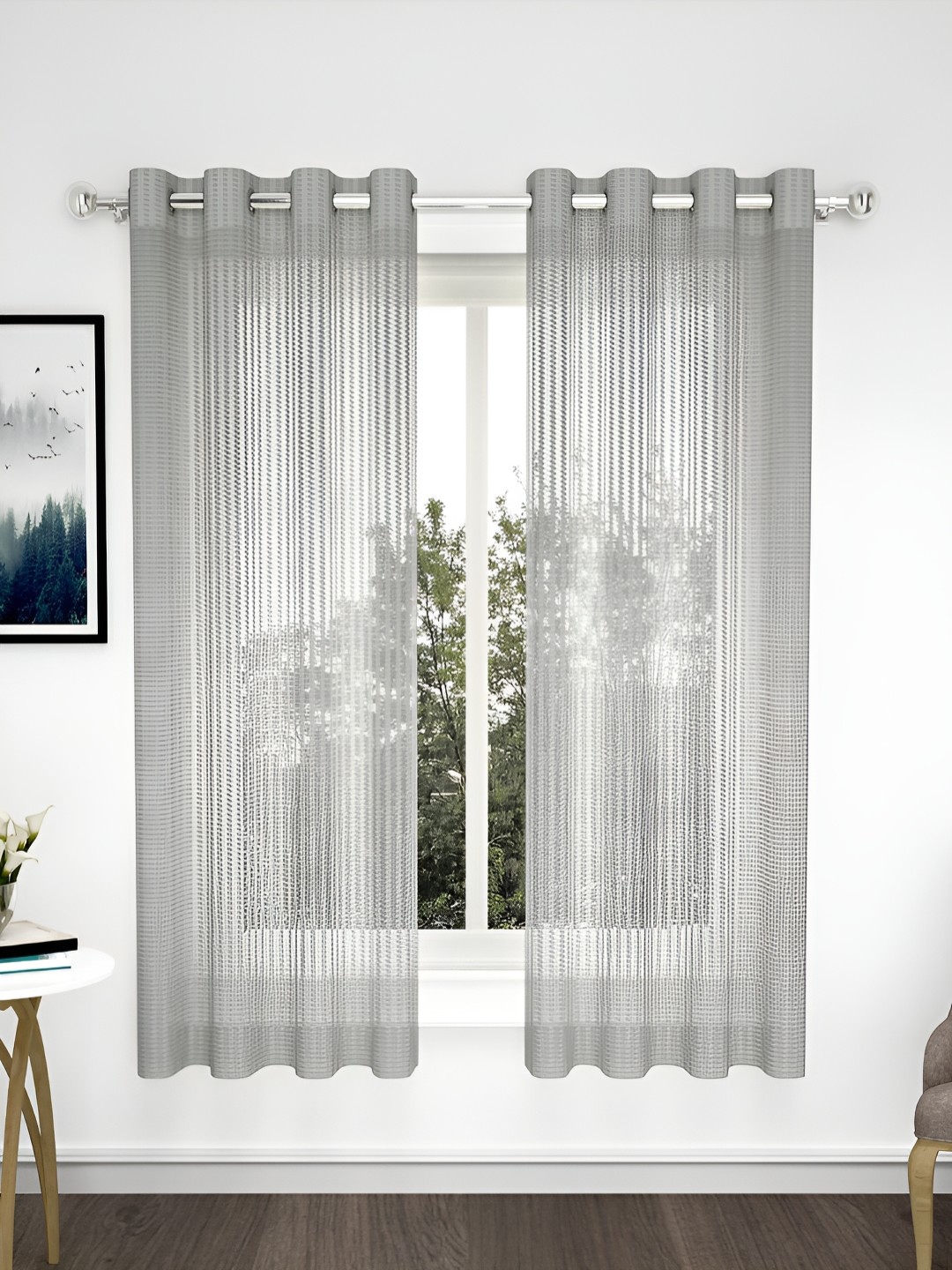 

THE CONVERSION Grey 2 Pieces Sheer Window Curtains