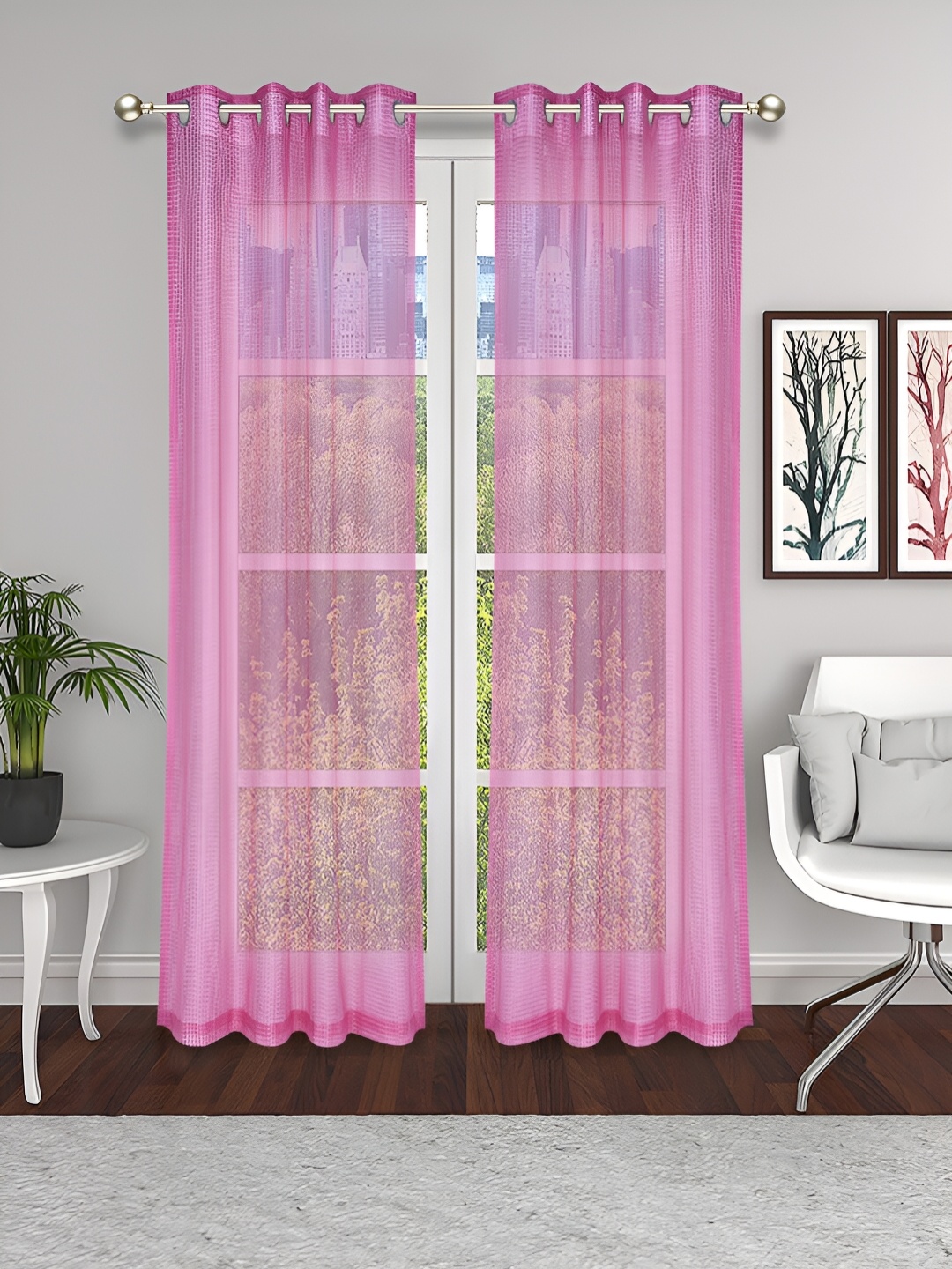 

THE CONVERSION Pink 2 Pieces Sheer Door Curtains