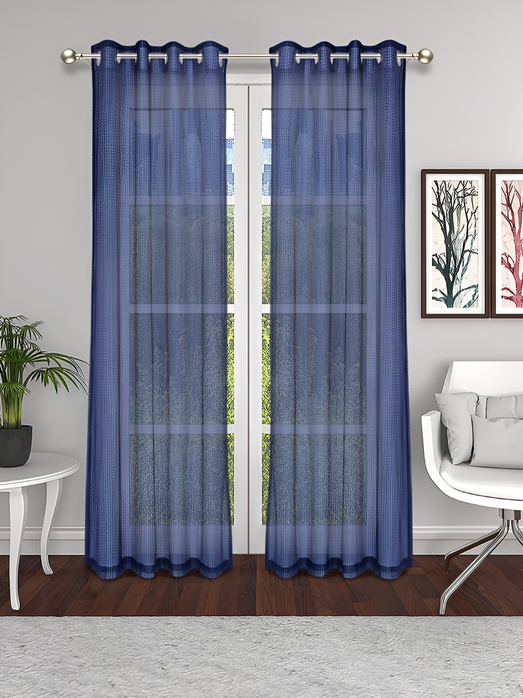

THE CONVERSION 2 Pcs Blue Tissue Sheer Door Curtain