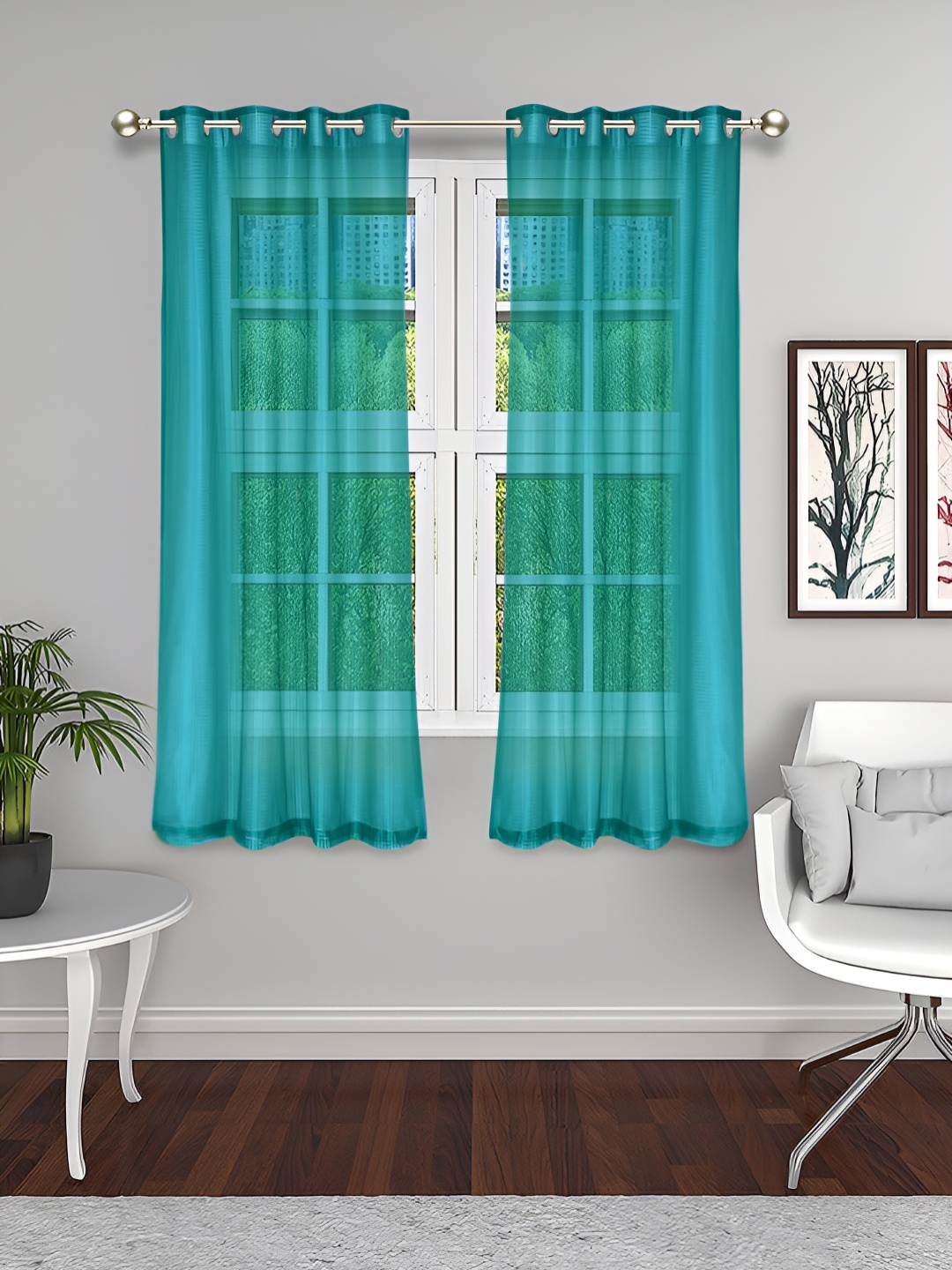 

THE CONVERSION Turquoise Blue 2 Pieces Striped Window Curtain
