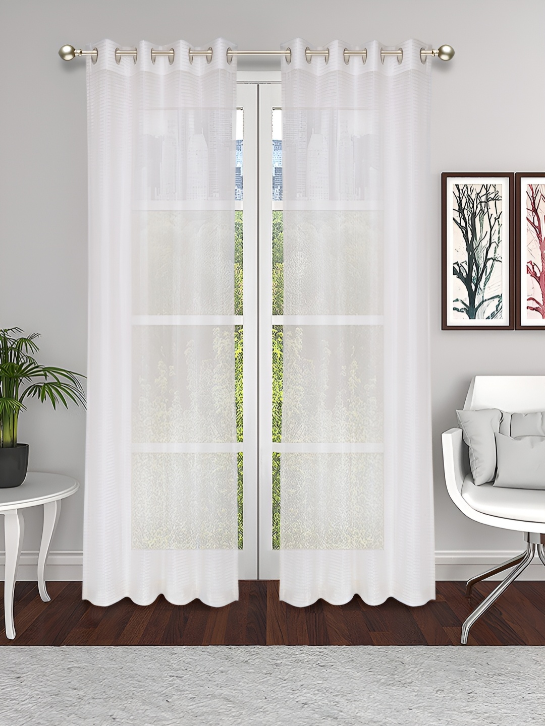 

THE CONVERSION Cream & White 2 Pieces Striped Sheer Door Curtains