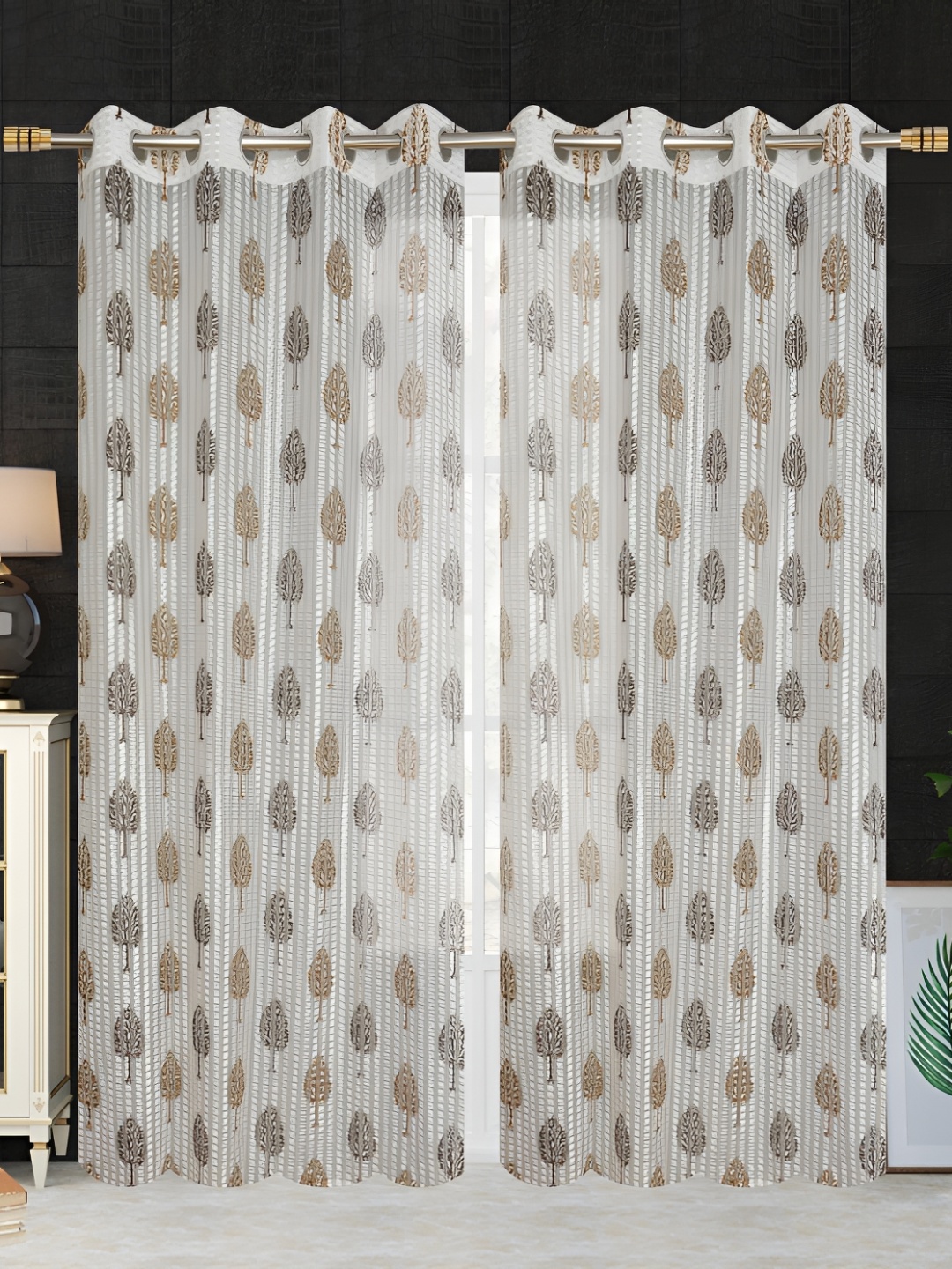 

THE CONVERSION Brown 2 Pieces Sheer Long Door Curtains