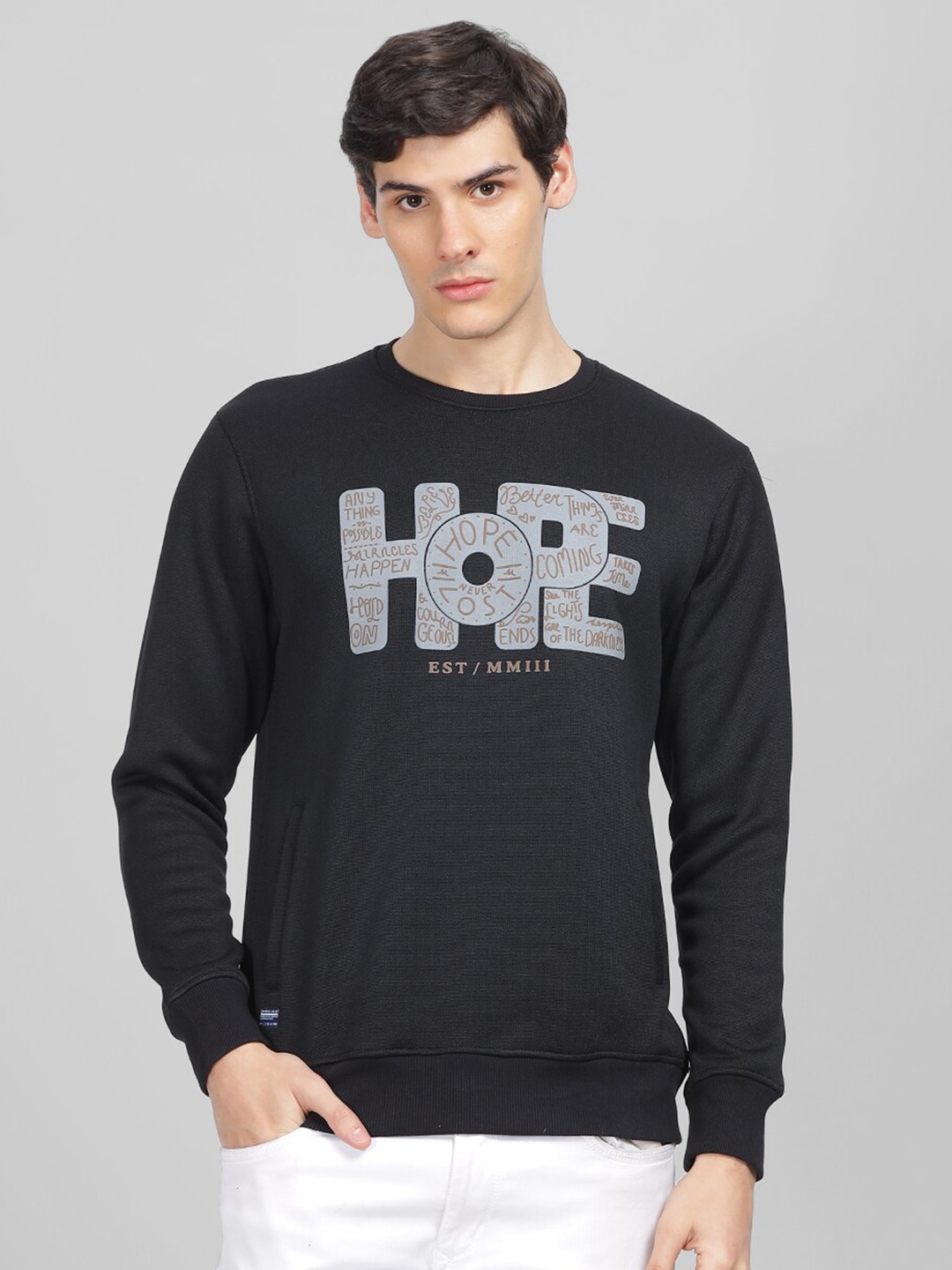 

Parcel Yard Typography Printed Fleece Pullover Sweatshirt, Black