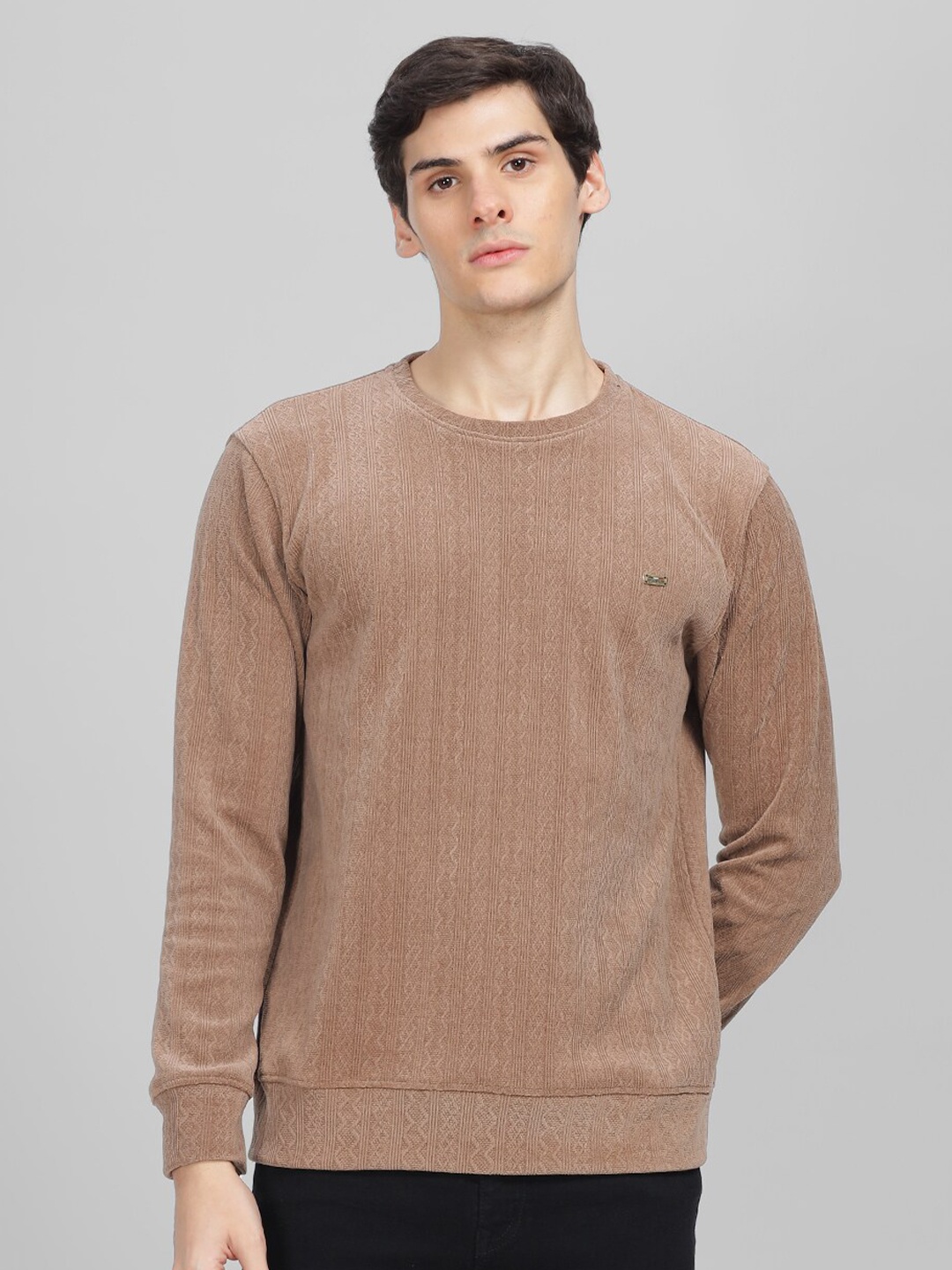

Parcel Yard Self Design Cotton Pullover Sweatshirt, Camel brown