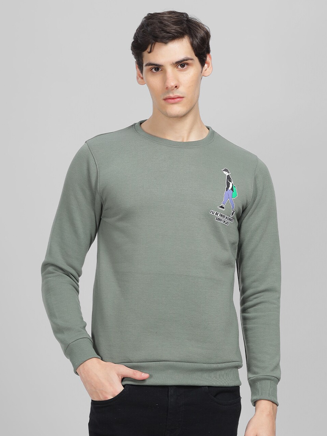 

Parcel Yard Graphic Printed Round Neck Pullover Sweatshirt, Olive