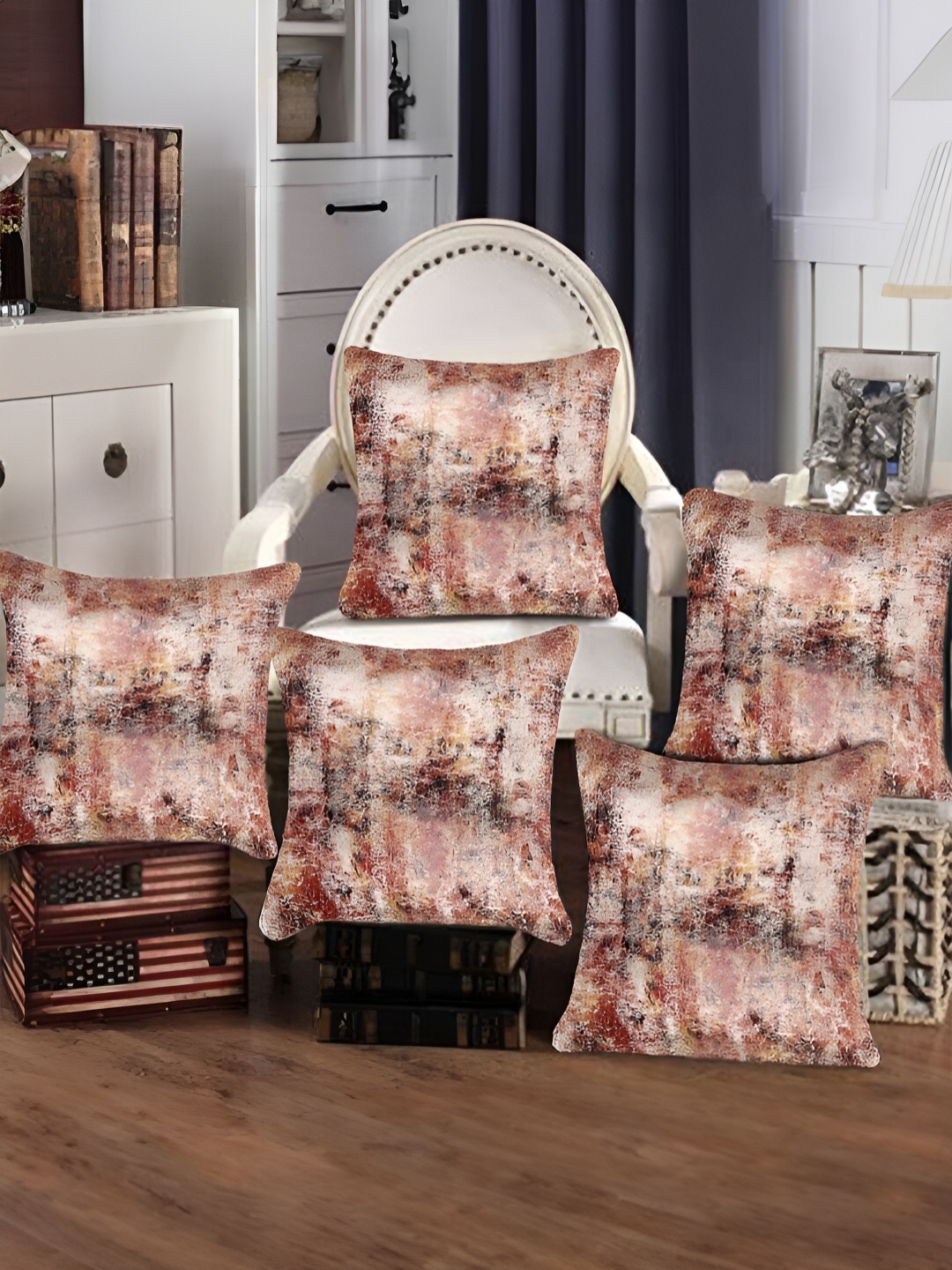 

Tesmare Brown & Peach 5 Pieces Abstract Velvet Square Cushion Covers