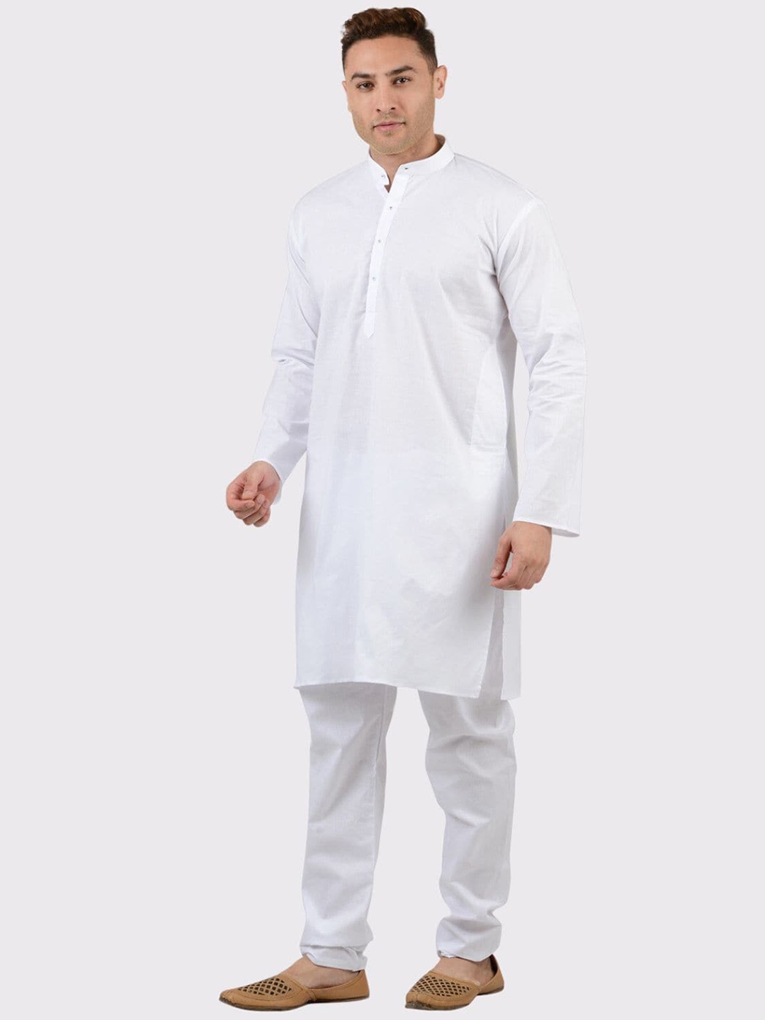 

Maharaja Band Collar Pure Cotton White Romance Straight Kurta with Pyjamas