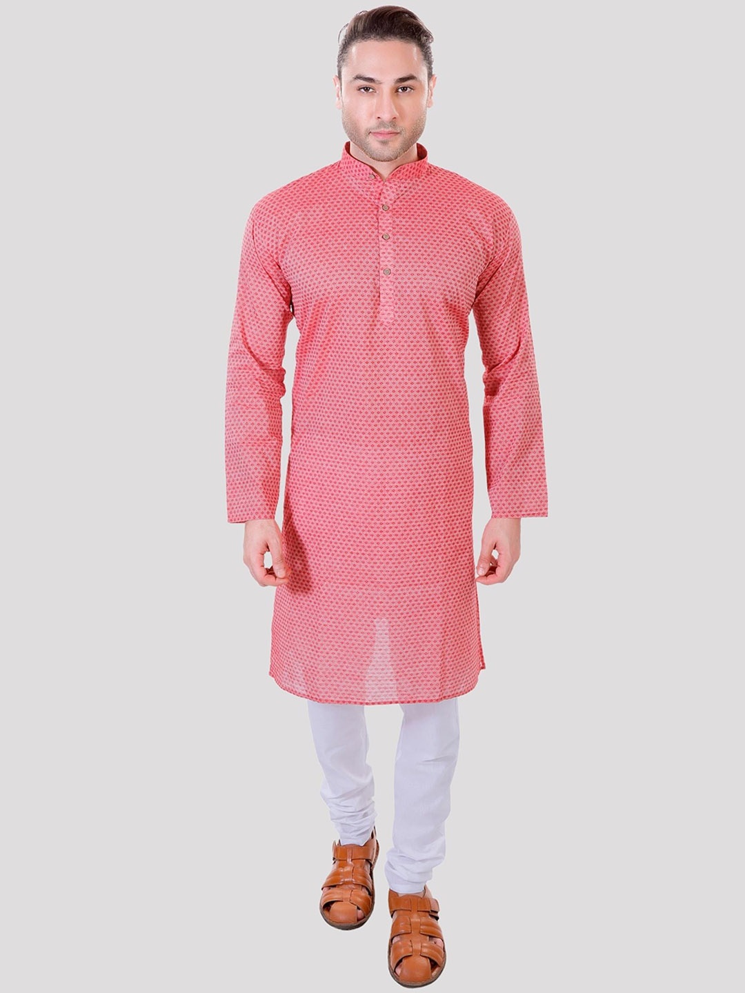 

Maharaja Mandarin Collar Regular Kurta with Pyjamas, Red