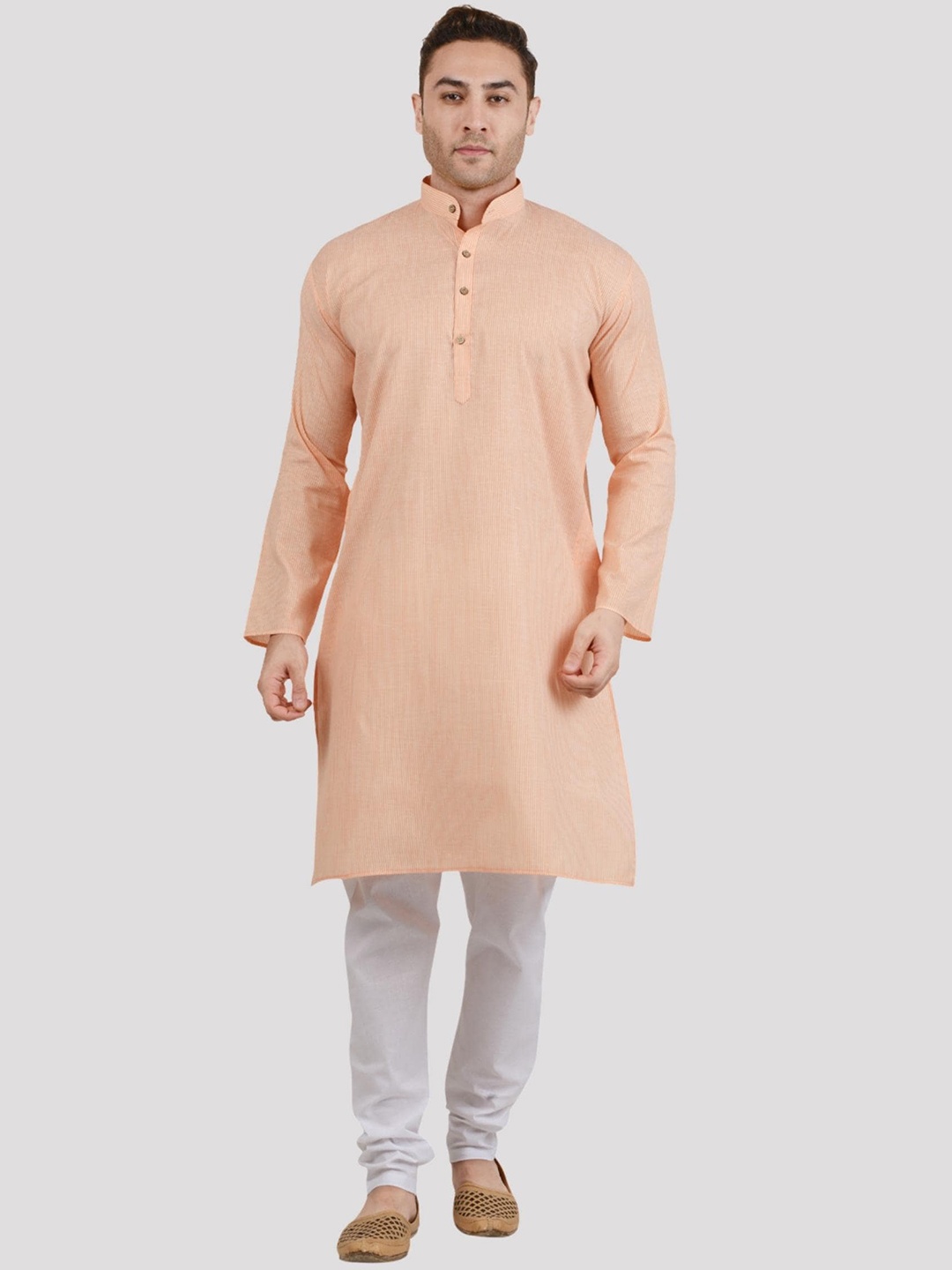 

Maharaja Striped Regular Kurta With Pyjamas, Orange