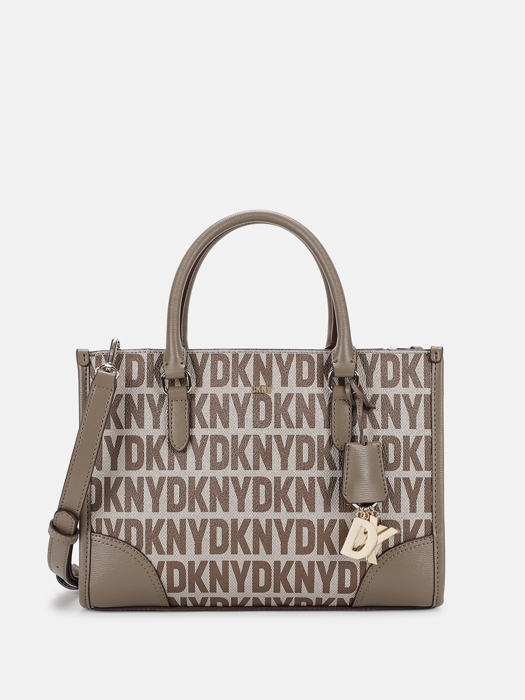 

DKNY Brand Logo Printed Structured Tote Bag, Beige