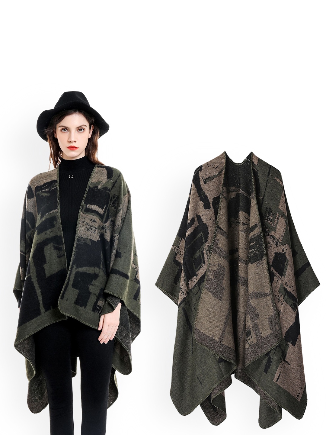 

Alexvyan Abstract Printed Acrylic Open Front Longline Shrug, Green
