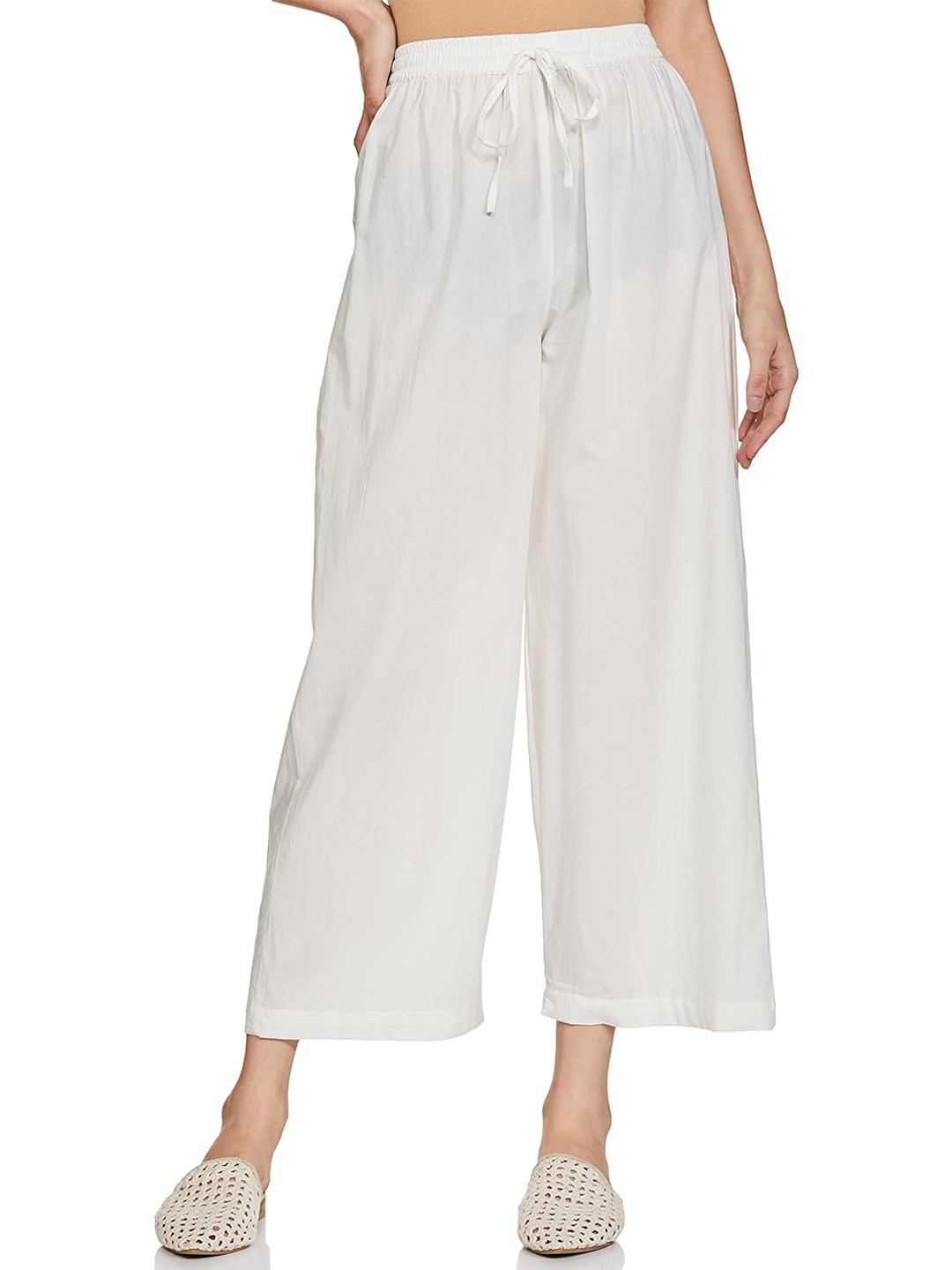 

CHANDERKASH Women Pure Cotton Straight Wide Leg Palazzo, White