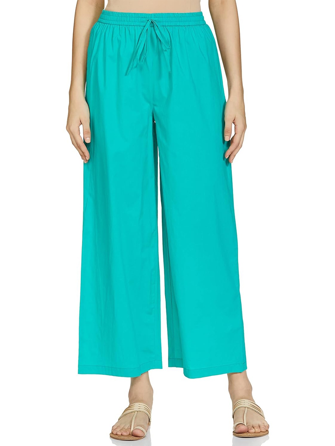 

CHANDERKASH Wide Leg Pure Ethnic Palazzos, Turquoise blue