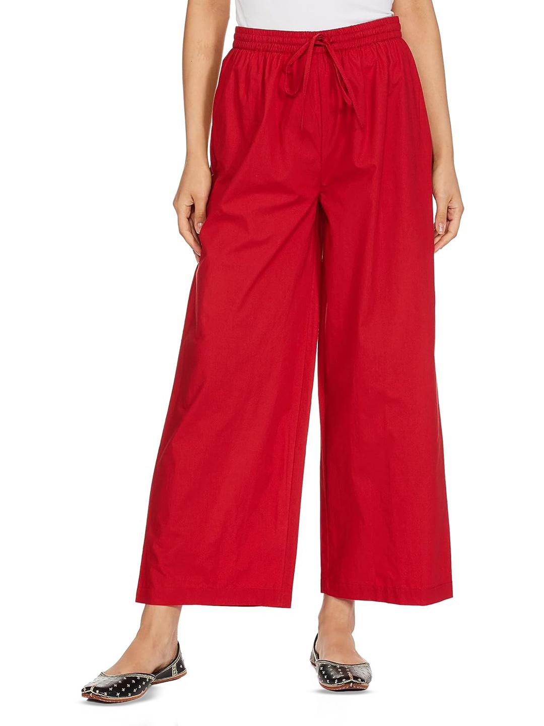 

CHANDERKASH Wide Leg Pure Cotton Ethnic Palazzos, Red