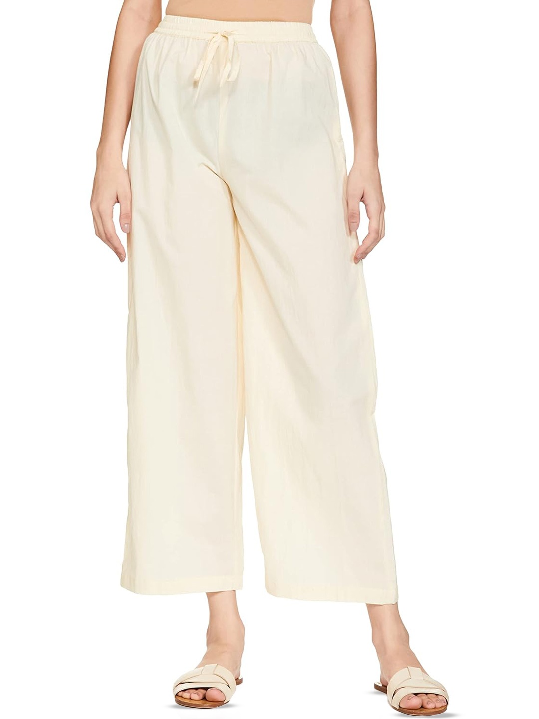 

CHANDERKASH Women Pure Cotton Straight Wide Leg Palazzo, Off white