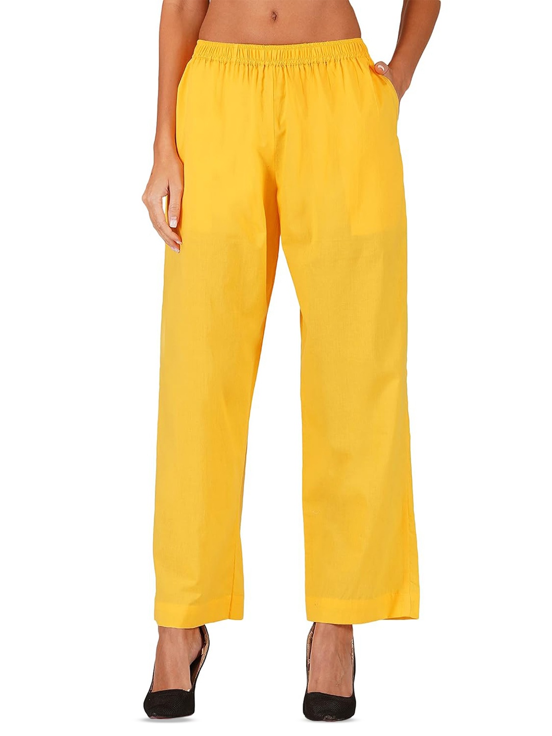 

CHANDERKASH Women Pure Straight Wide Leg Palazzo, Mustard