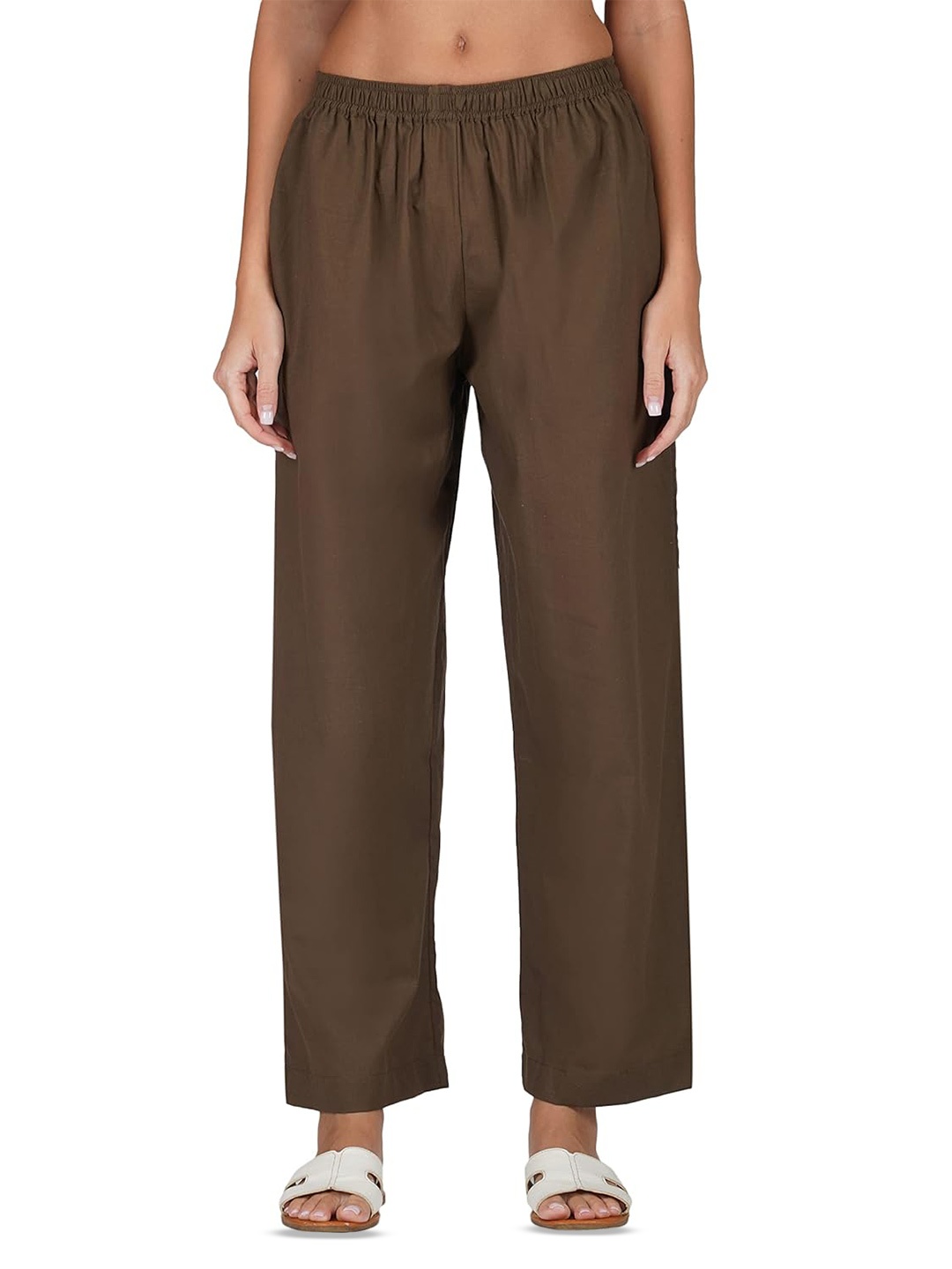 

CHANDERKASH Women Pure Straight Wide Leg Palazzo, Brown