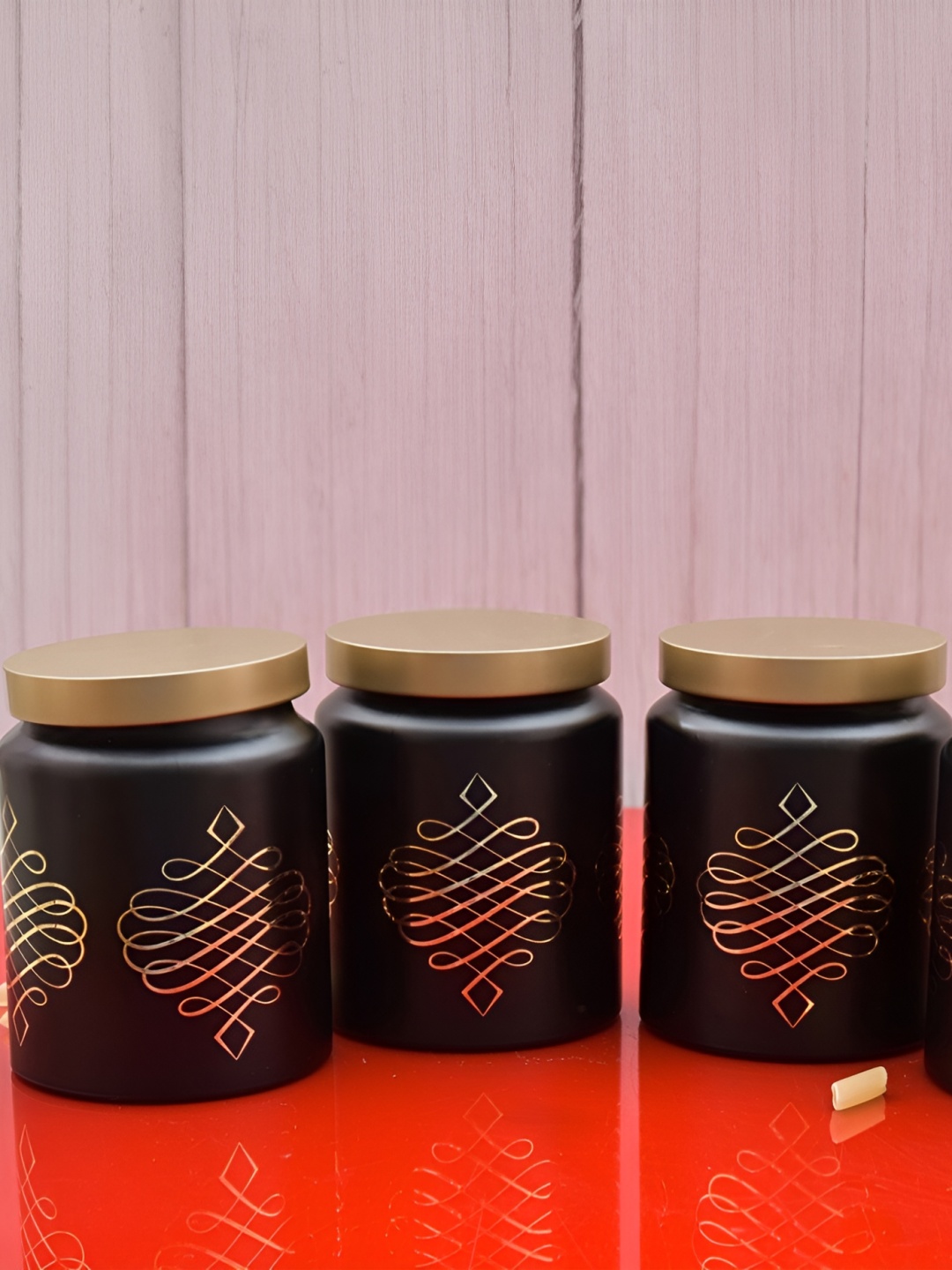 

MACHAK Black 4 Pieces Glass Hand-Painted Food Container 770ml each